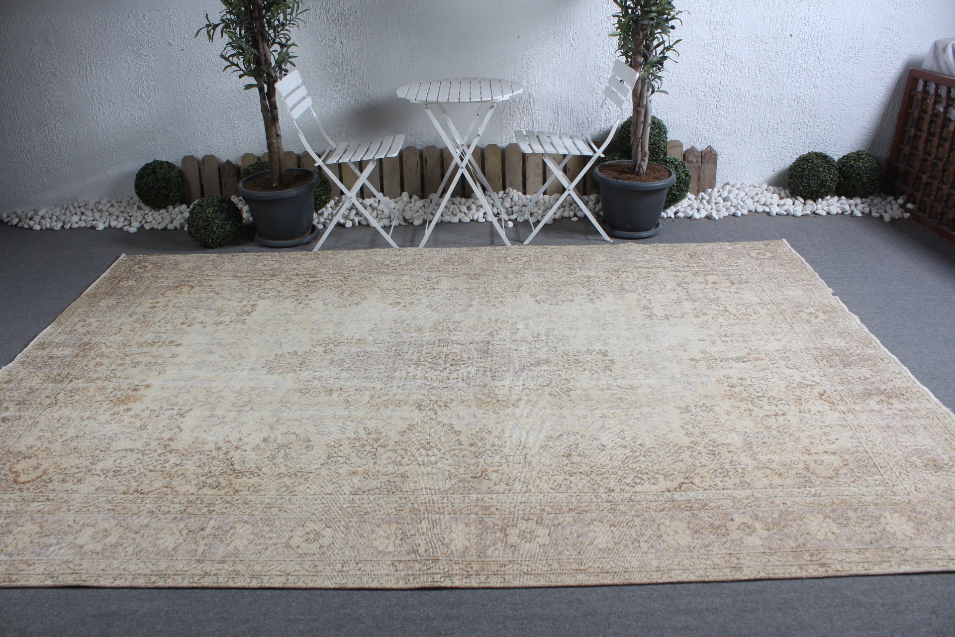 Dining Room Rug, Vintage Rug, Beige Antique Rugs, 7.2x10.7 ft Oversize Rug, Oushak Rug, Living Room Rug, Turkish Rugs