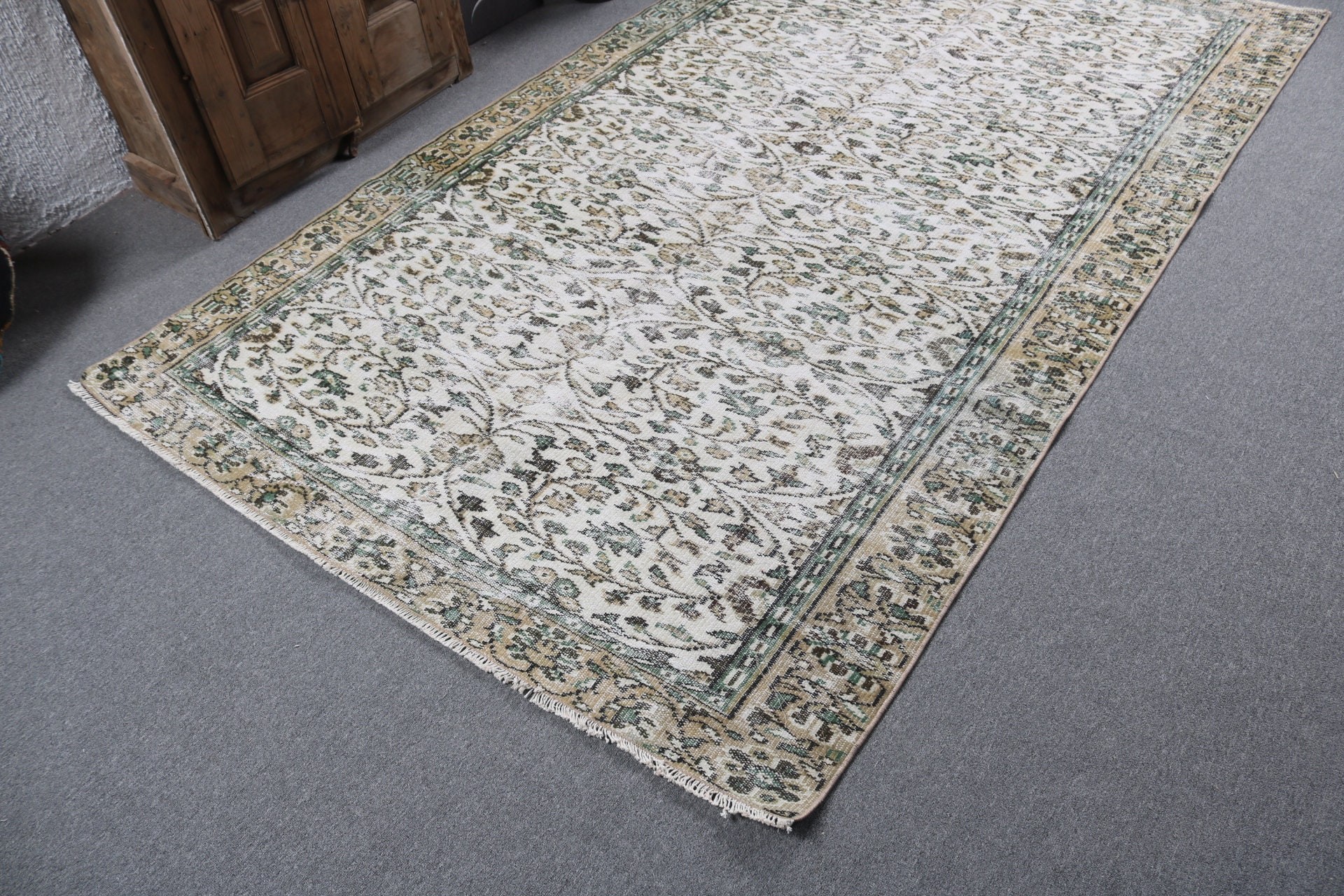 Yün Halı, Düz Dokuma Halı, Bej Soğuk Halılar, 5,4x8,7 ft Büyük Halılar, Yer Halıları, Yatak Odası Halıları, Vintage Halılar, Büyük Oushak Halıları, Türk Halısı