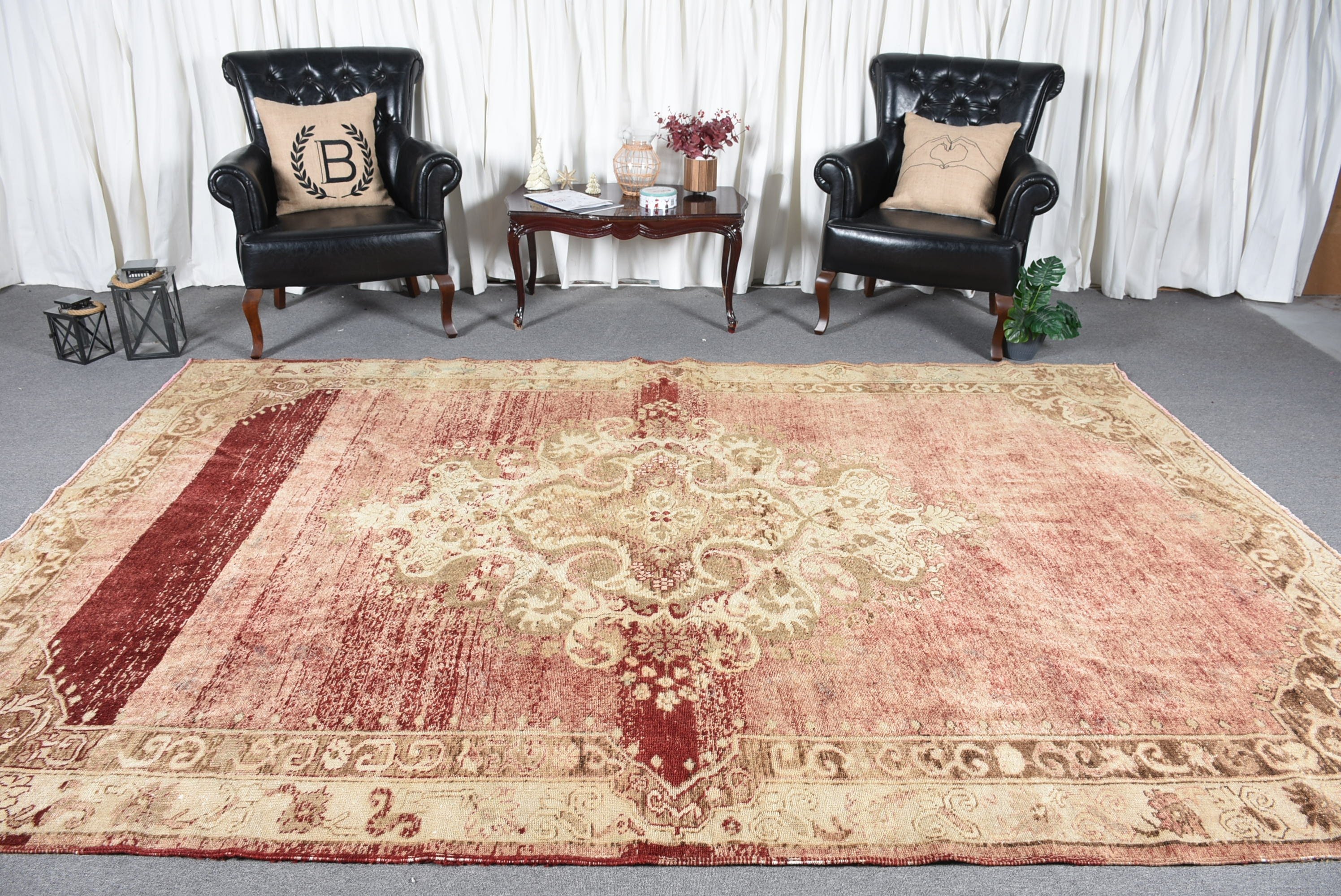 Nomadic Rug, Vintage Rug, Salon Rug, Cool Rug, Dining Room Rugs, Orange  7.3x11.1 ft Oversize Rug, Turkish Rug