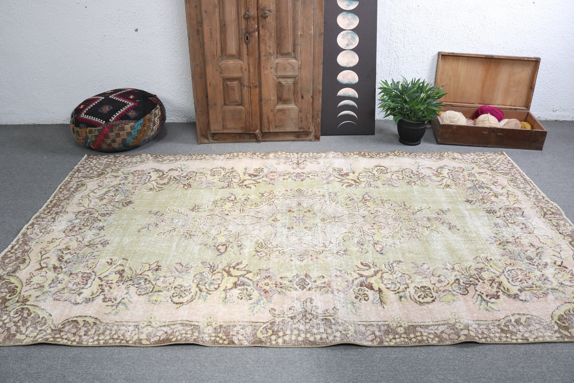 Yeşil Ev Dekor Halıları, Yatak Odası Halısı, Vintage Halılar, Fas Halıları, Yemek Odası Halısı, Oturma Odası Halıları, 5.6x9.4 ft Büyük Halı, Türk Halısı