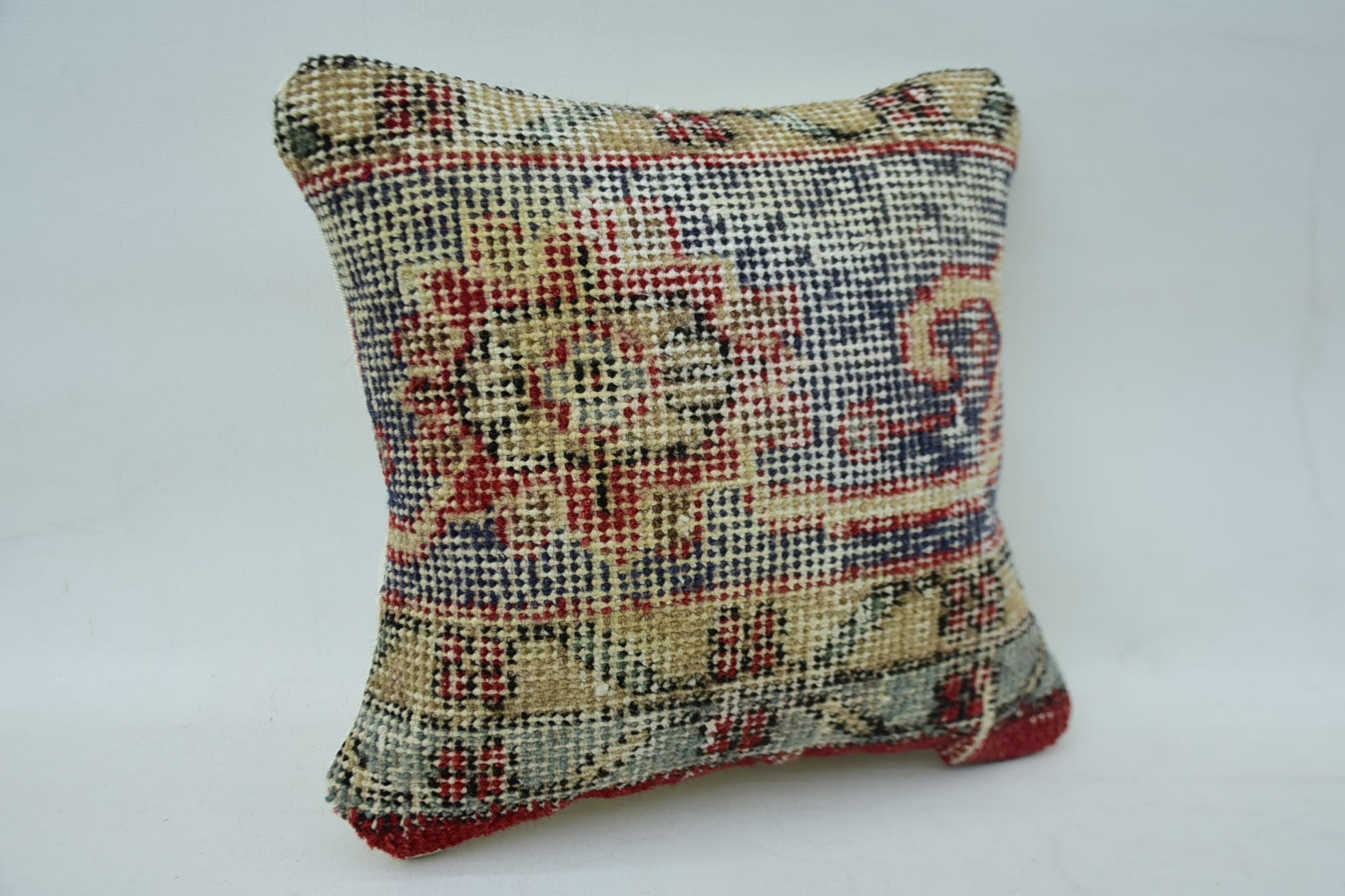 Ethnical Kilim Rug Pillow, Handmade Cushion Cover, 12"x12" Red Pillow Cover, Home Decor Pillow, Turkish Kilim Pillow
