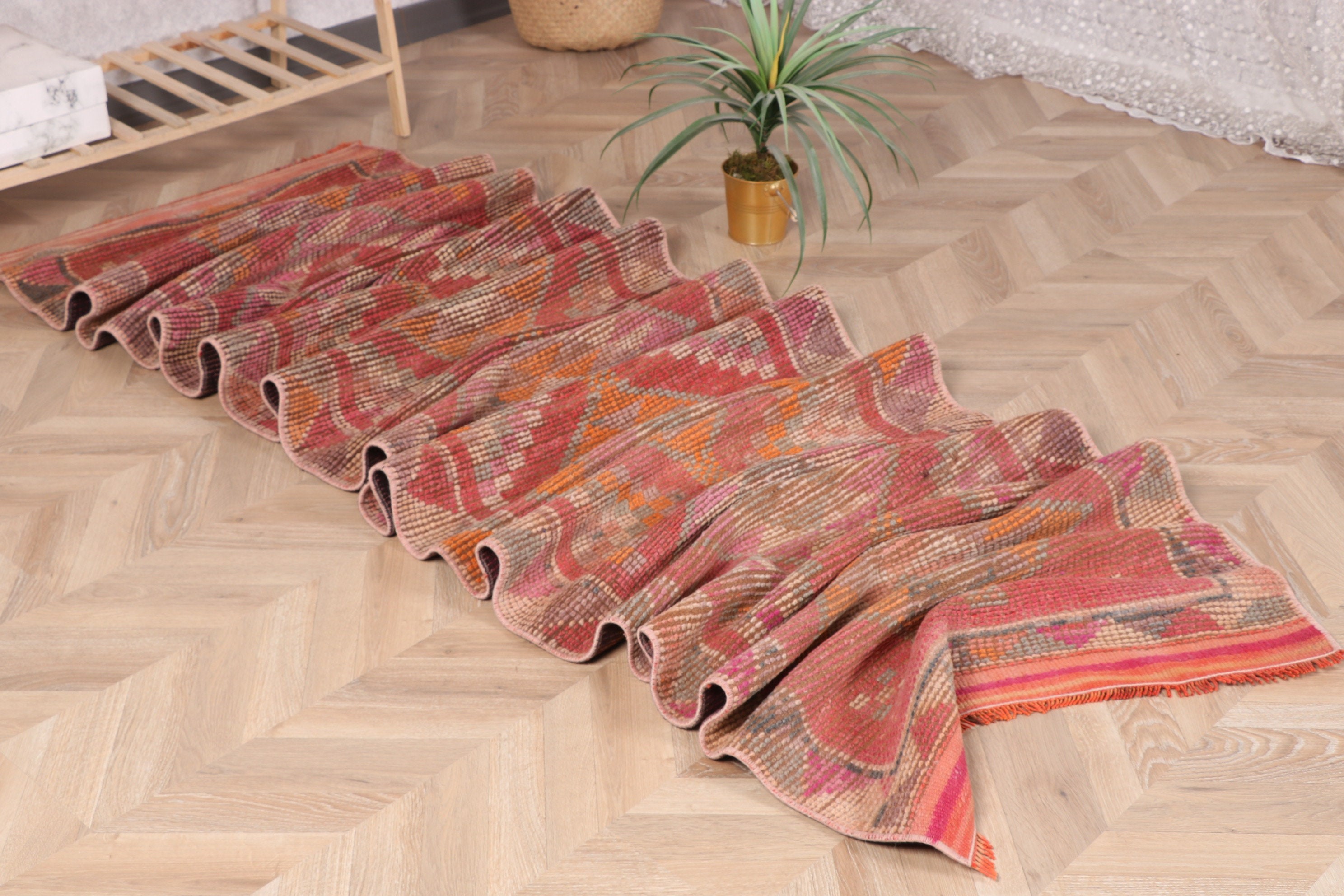 Vintage Runner Halıları, Kırmızı 2.7x12.4 ft Runner Halıları, Fas Halısı, Modern Halı, Beni Ourain Runner Halısı, Vintage Halı, Türk Halıları