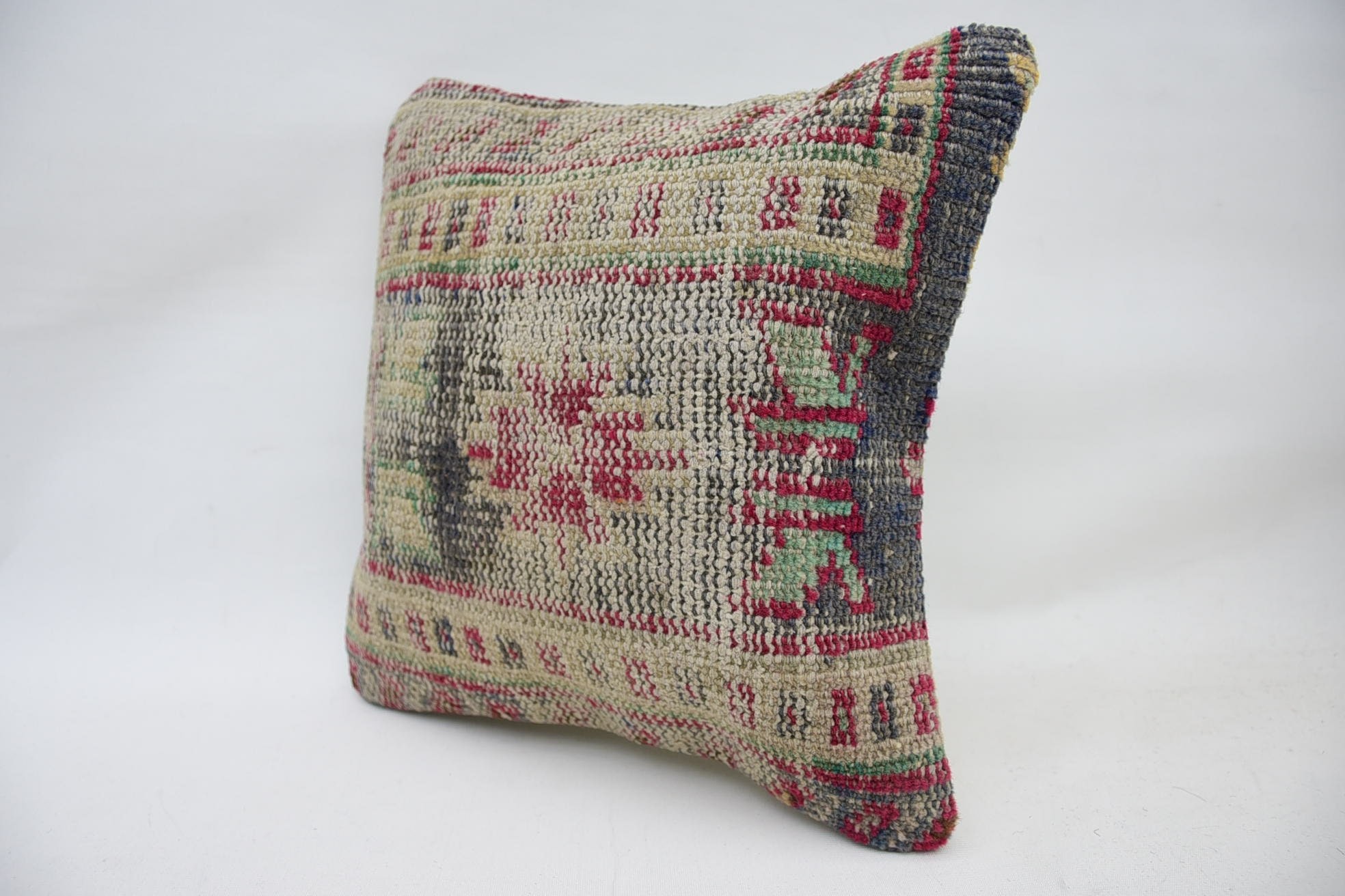 14"x14" Beige Cushion, Vintage Cushion Cover, Boho Pillow, Vintage Kilim Throw Pillow, Ikat Pillow Case, Boho Pillow Sham Cover