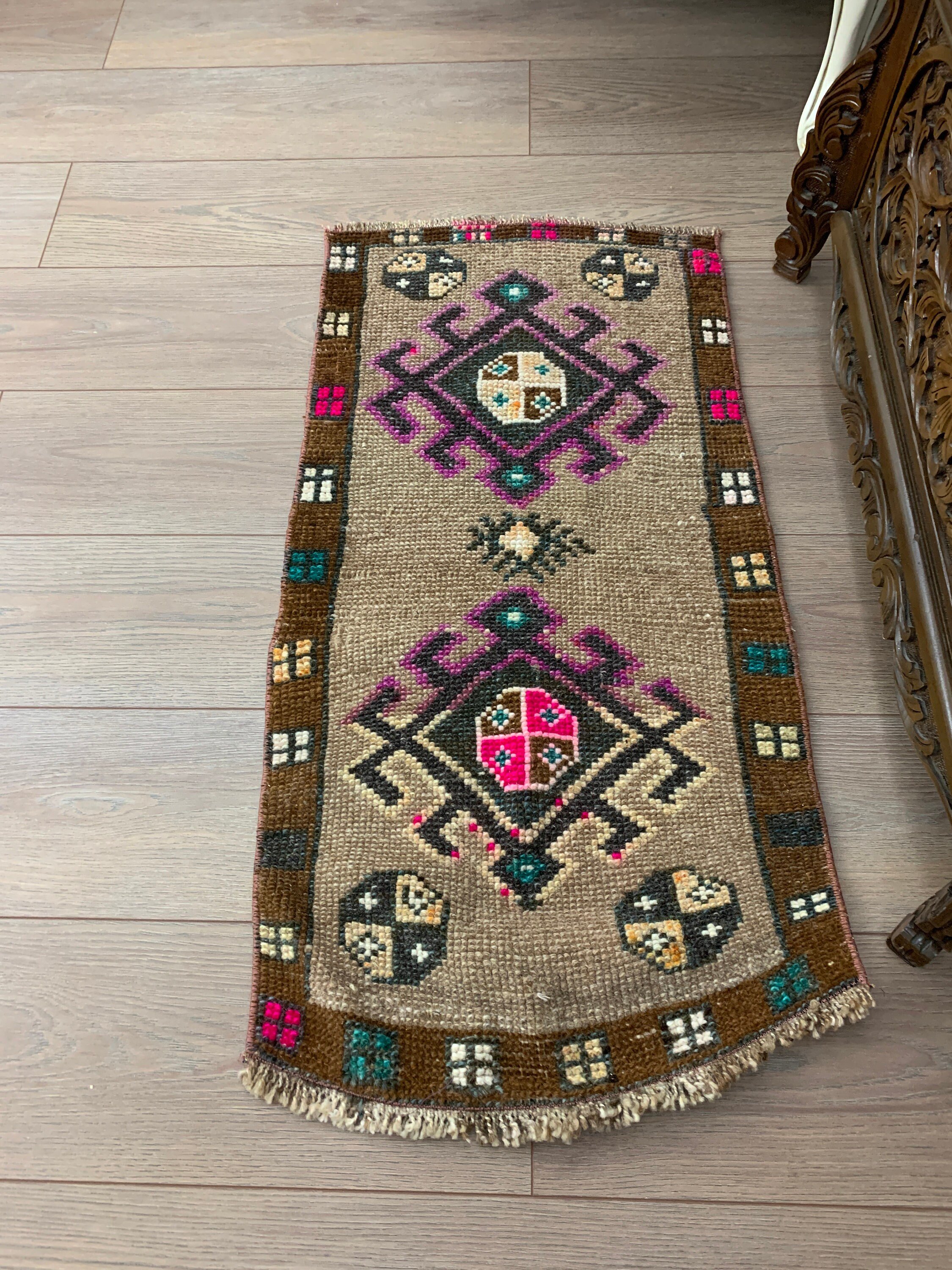 Vintage Rug, Floor Rug, Home Decor Rug, Brown  1.6x3.3 ft Small Rugs, Flatweave Rug, Door Mat Rugs, Turkish Rug, Nursery Rug