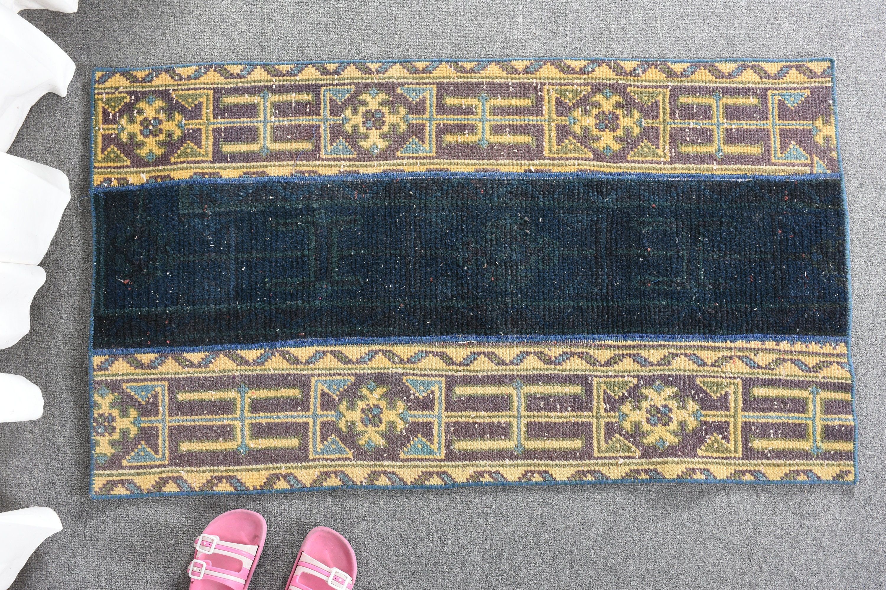 Giriş Halısı, Kapı Paspası Halıları, Sarı Soğuk Halı, Yatak Odası Halısı, Türk Halısı, Vintage Halı, Antika Halı, 2.1x3.8 ft Küçük Halı