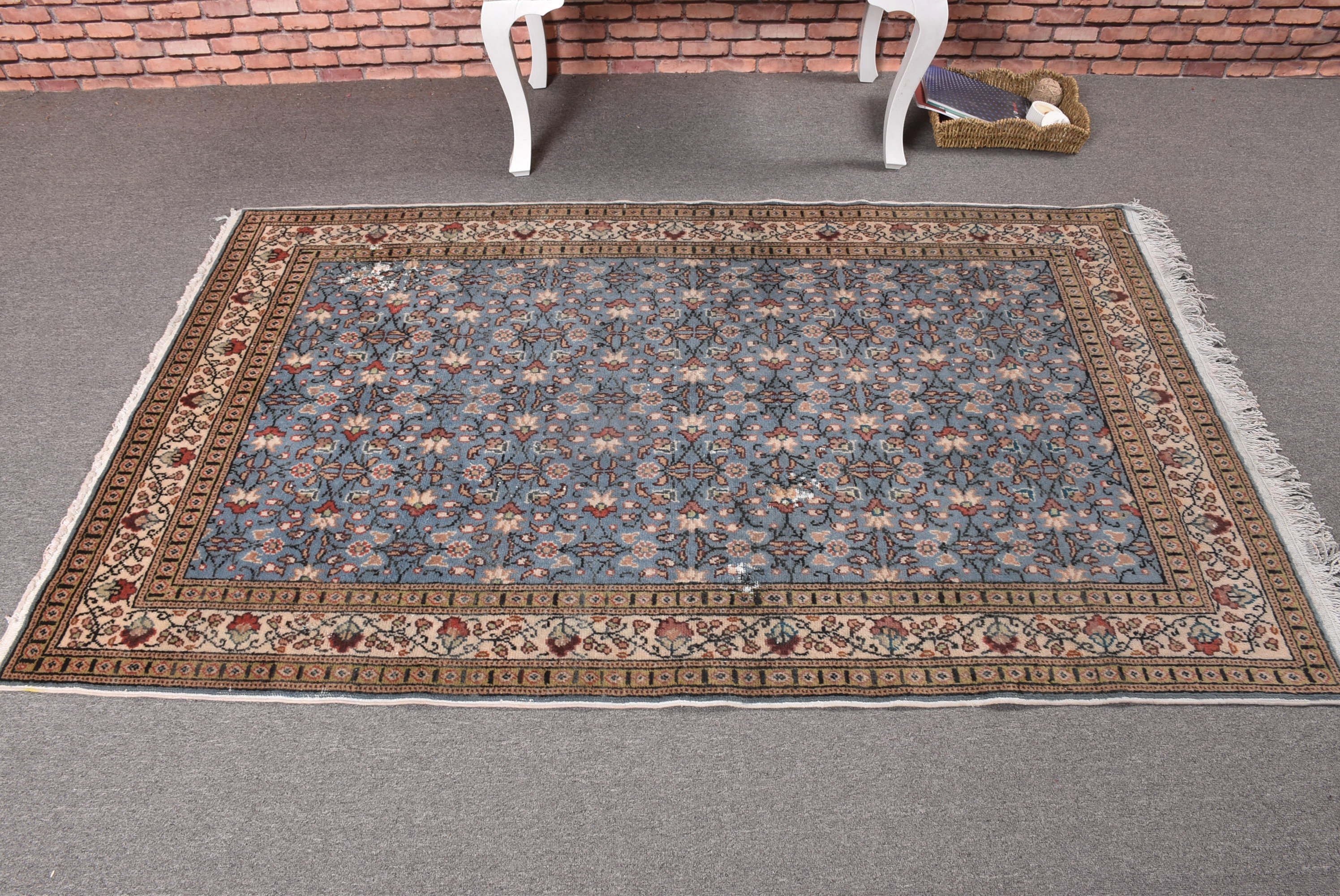 Türk Halıları, Boho Vurgulu Halılar, Yün Halılar, Yatak Odası Halıları, 3,9x6,1 ft Vurgulu Halılar, Kabile Halıları, Vintage Halılar, Mavi Yer Halıları, Ev Dekor Halıları