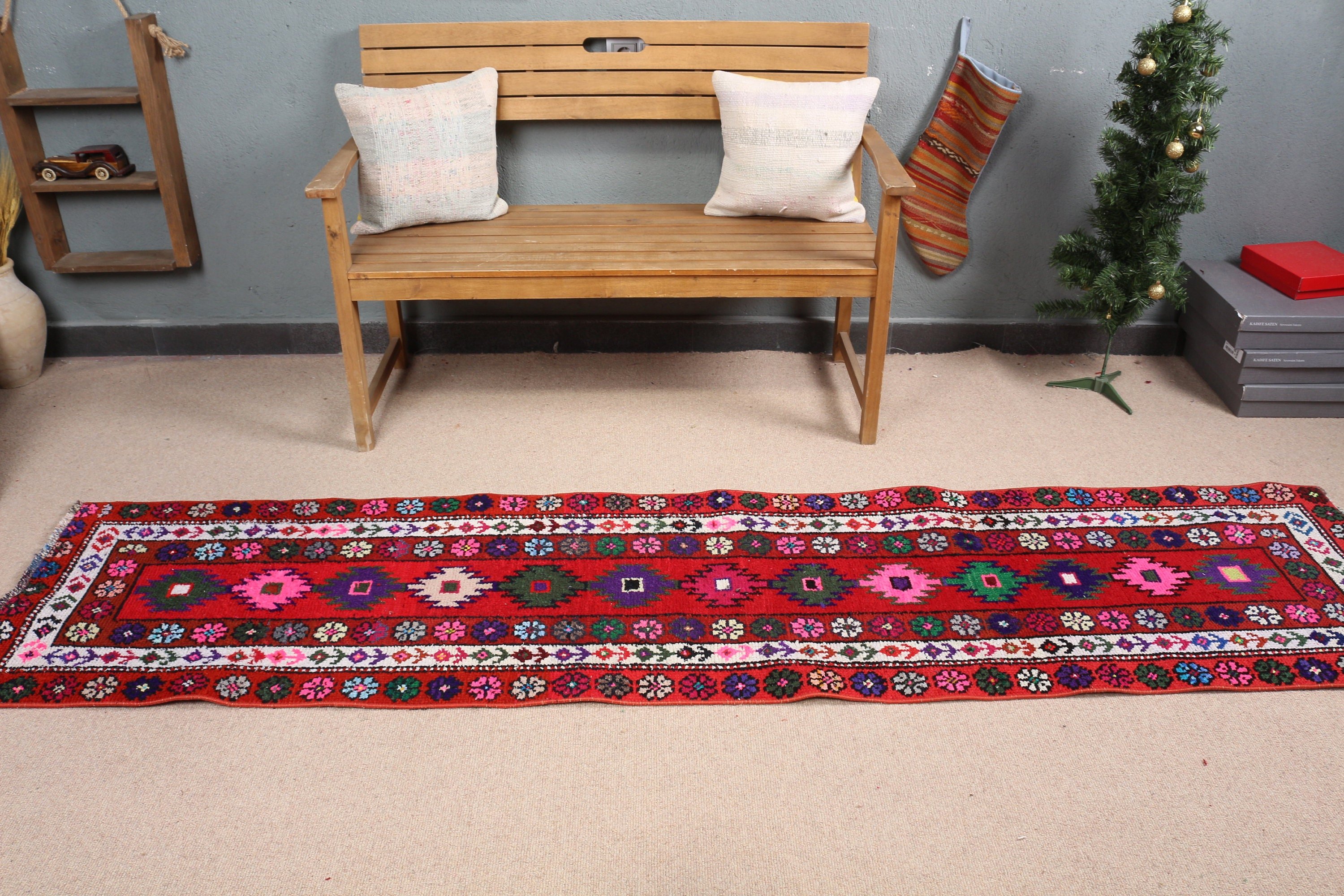 Vintage Halı, Runner Halıları, Yün Halı, Türk Halıları, Antika Halı, 2.1x9.2 ft Runner Halısı, Pembe Antika Halılar, Etnik Halılar, Koridor Halısı