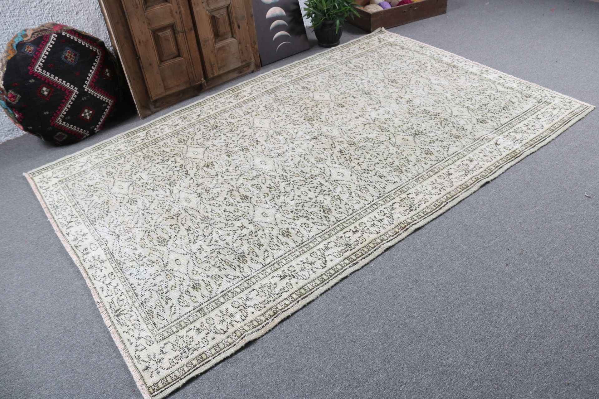 Yeşil Yatak Odası Halısı, Bildiri Halısı, Yün Halılar, 5.3x8.3 ft Büyük Halı, Büyük Vintage Halılar, Oturma Odası Halısı, Türk Halısı, Vintage Halılar