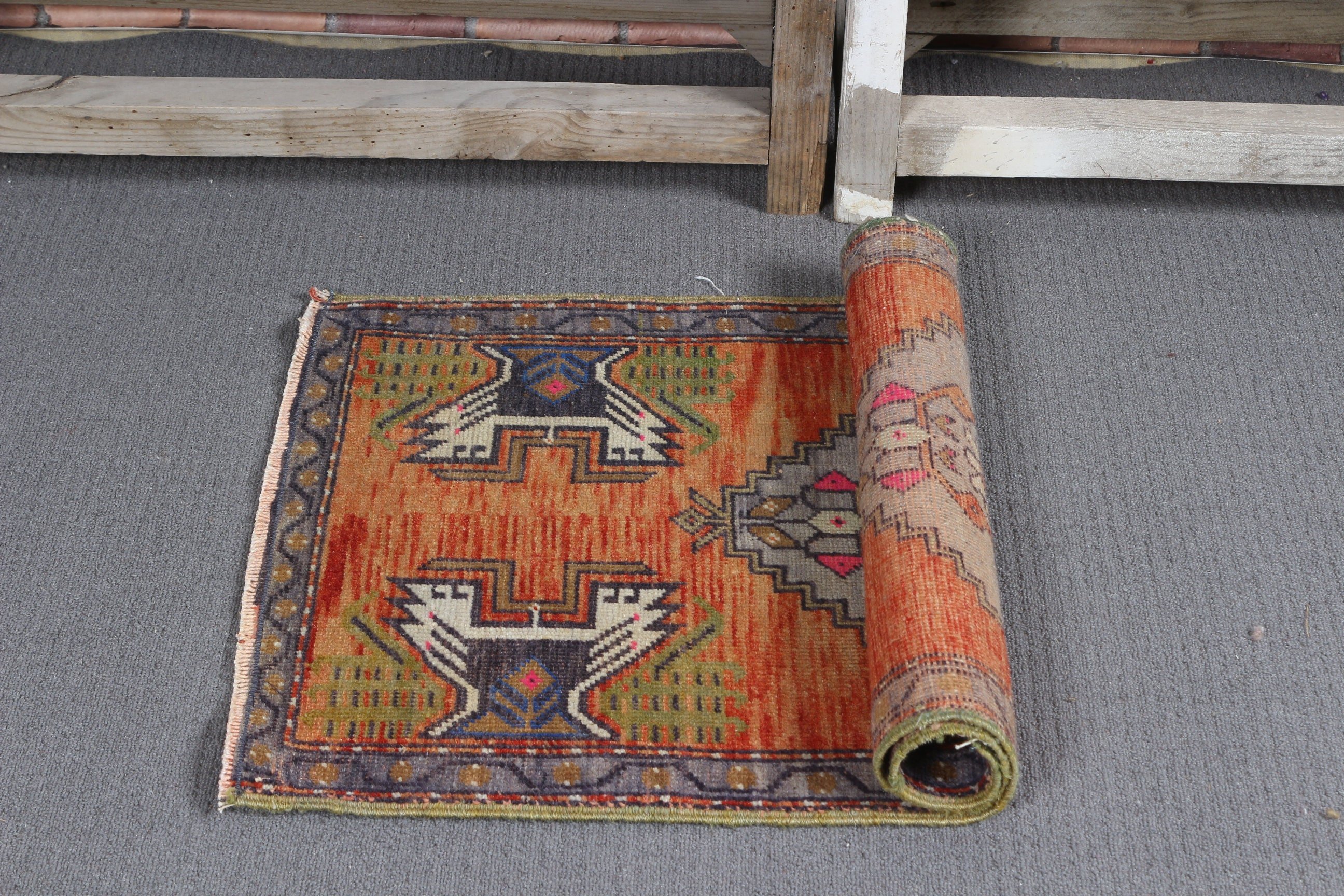 Pale Rug, Orange Oriental Rug, Bedroom Rug, Car Mat Rug, Wall Hanging Rug, Turkish Rug, 1.7x3.1 ft Small Rug, Vintage Rug