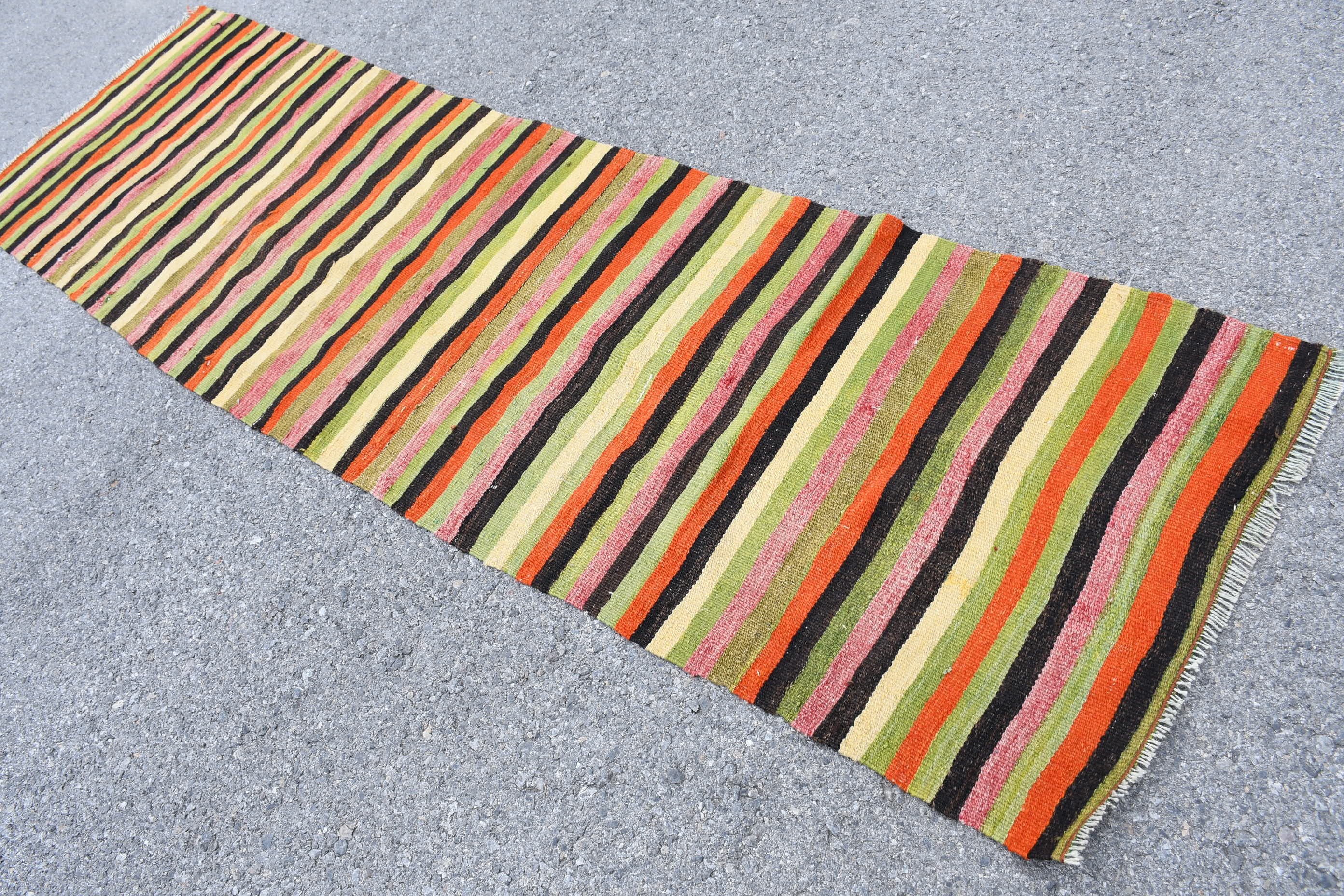 Vintage Rug, 2.6x9.3 ft Runner Rug, Hallway Rug, Wool Rugs, Anatolian Rug, Green Oriental Rug, Boho Rug, Kilim, Kitchen Rug, Turkish Rug