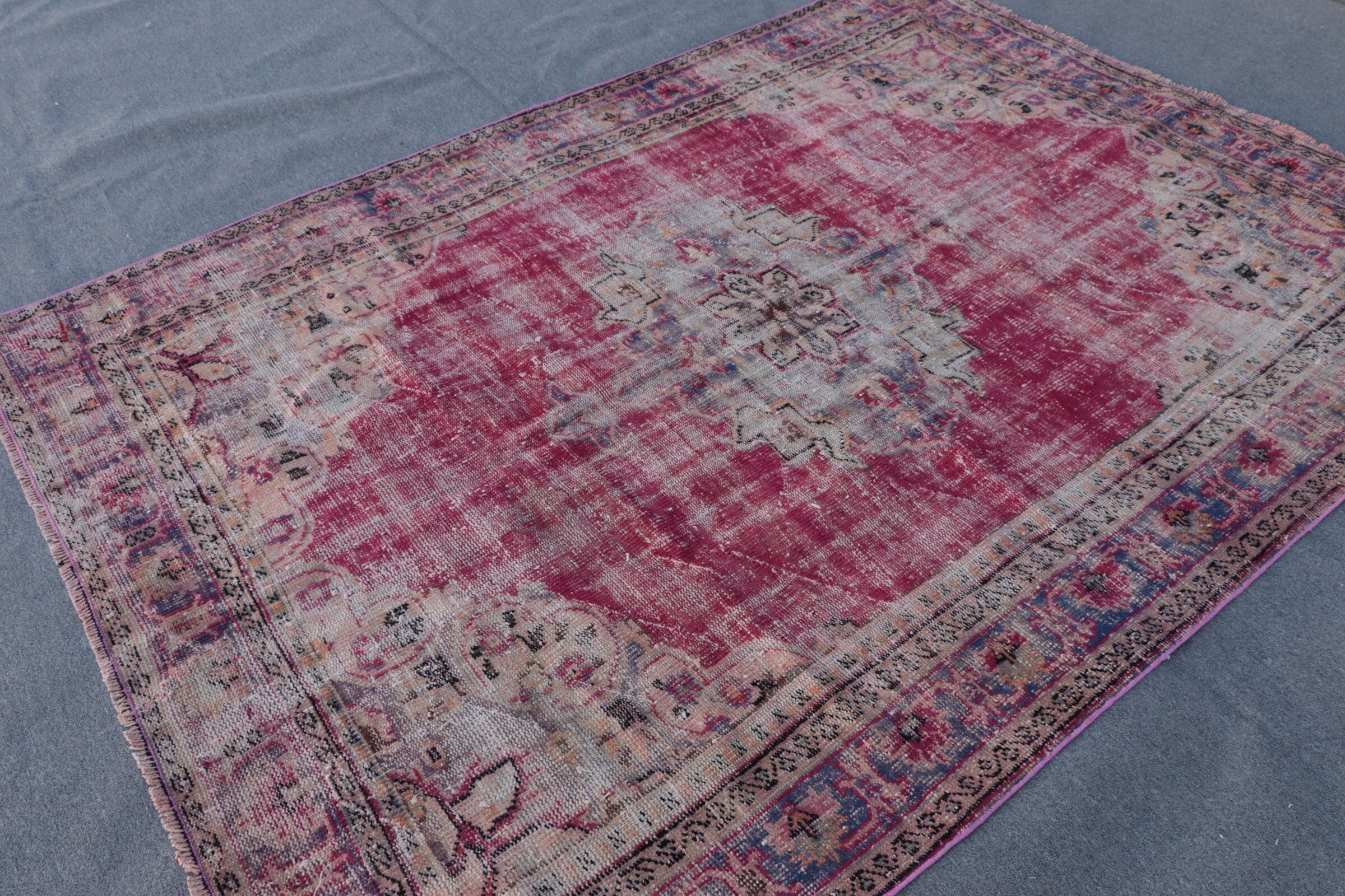 Vintage Halılar, Yemek Odası Halıları, Kırmızı 5.9x8.2 ft Büyük Halılar, Fas Halısı, Yurt Halısı, Oryantal Halı, Türk Halıları, Salon Halısı