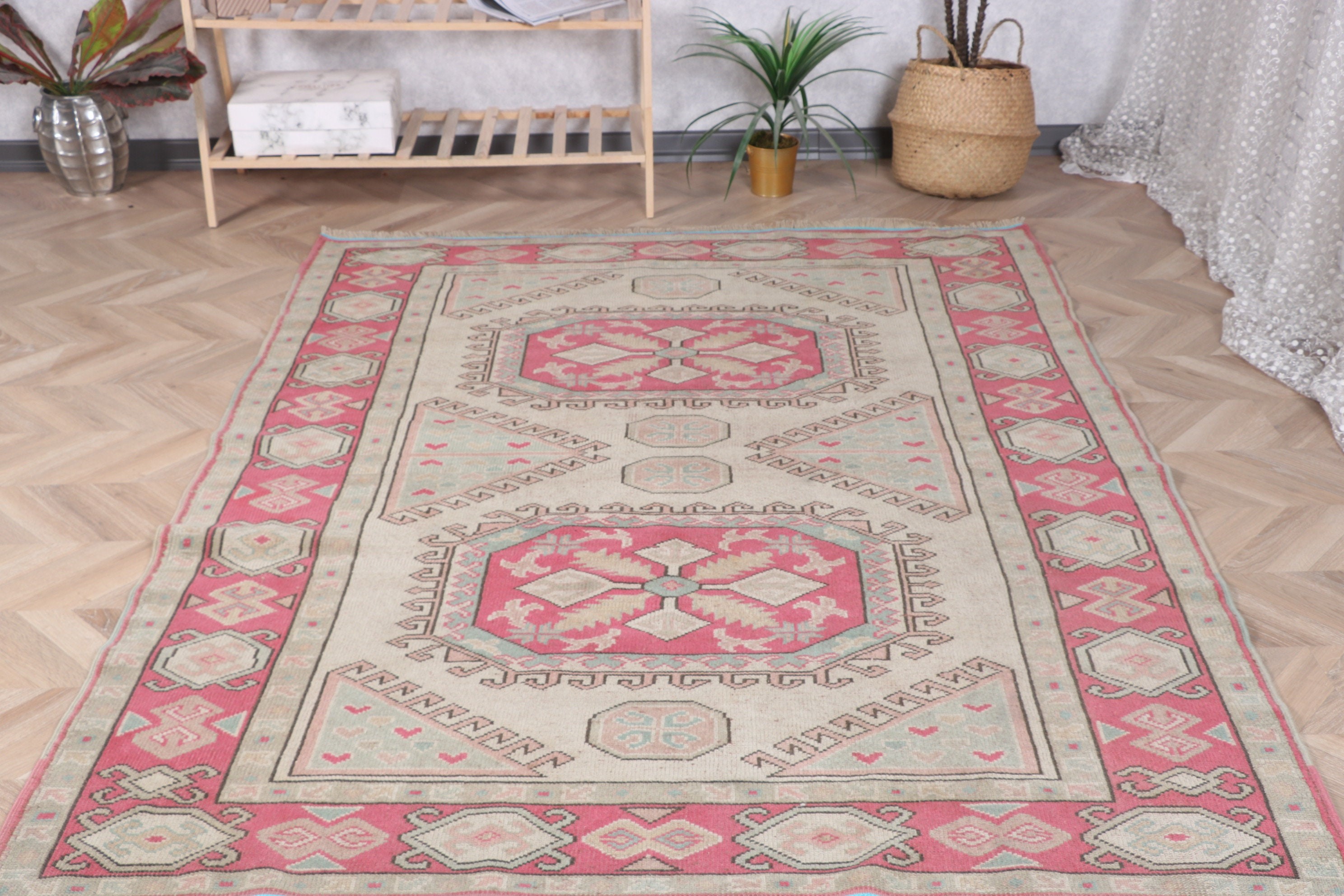 Türk Halısı, Boho Halıları, Oturma Odası Halısı, Pembe Oryantal Halılar, 5,2x7 ft Alan Halısı, Vintage Alan Halıları, Etnik Halılar, Vintage Halı, Fas Halıları