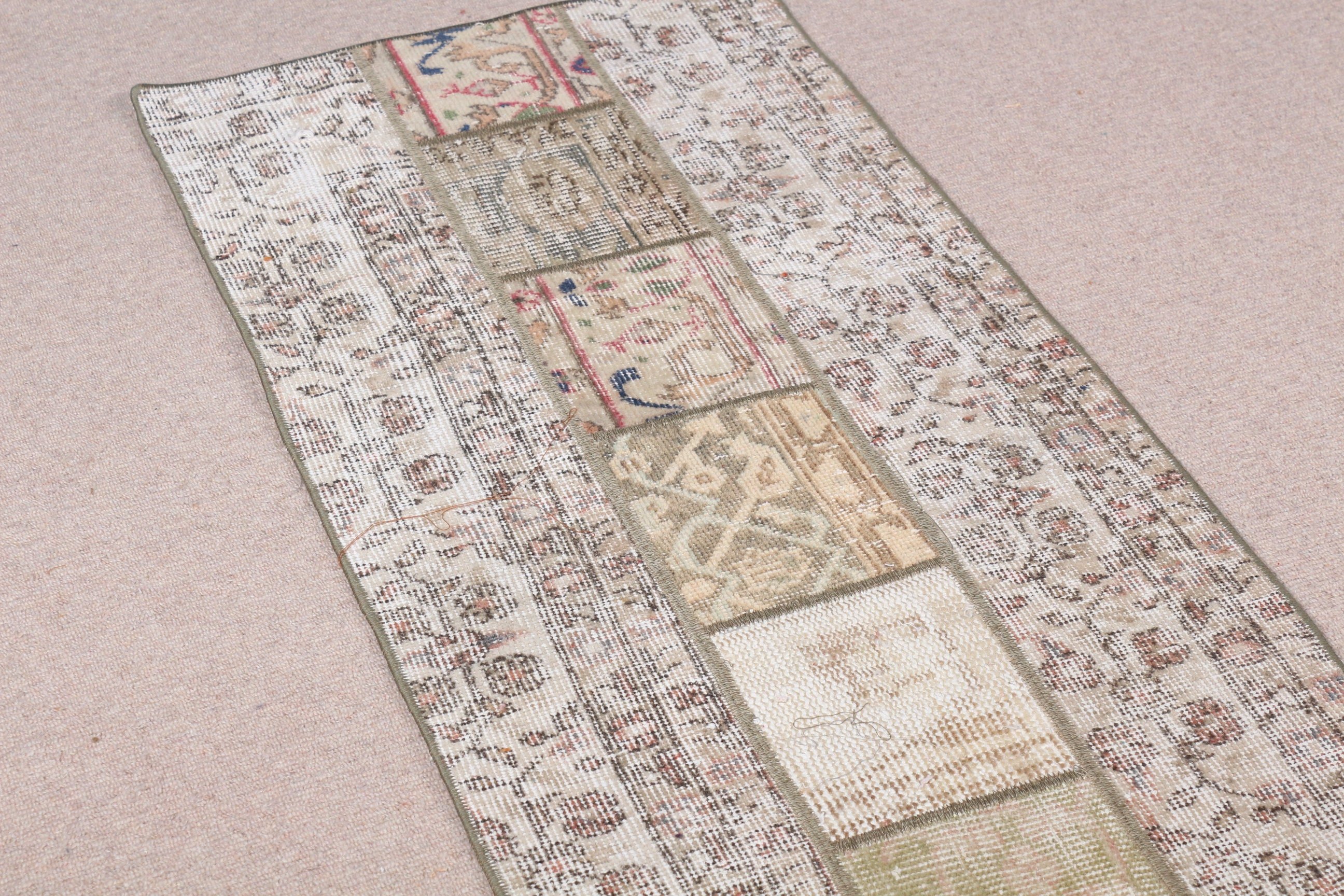 Door Mat Rug, Nursery Rugs, Beige Antique Rug, Turkish Rugs, Home Decor Rug, 1.9x3.9 ft Small Rug, Aesthetic Rug, Vintage Rug