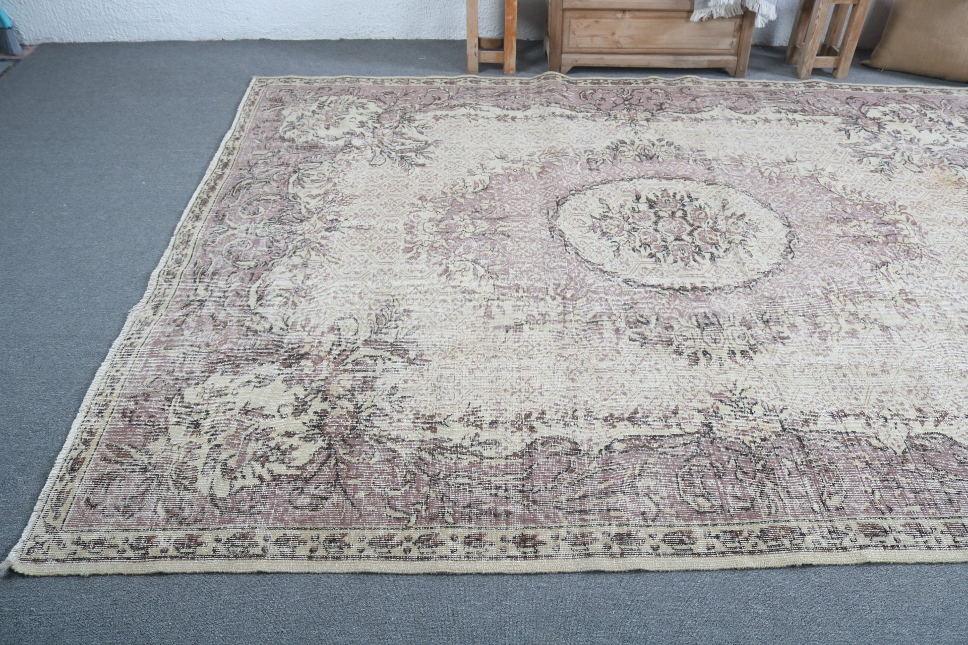 Vintage Rugs, Rugs for Salon, Living Room Rugs, Oushak Rugs, Turkish Rugs, Anatolian Rugs, 7.2x9.4 ft Large Rugs, Art Rugs, Dining Room Rug
