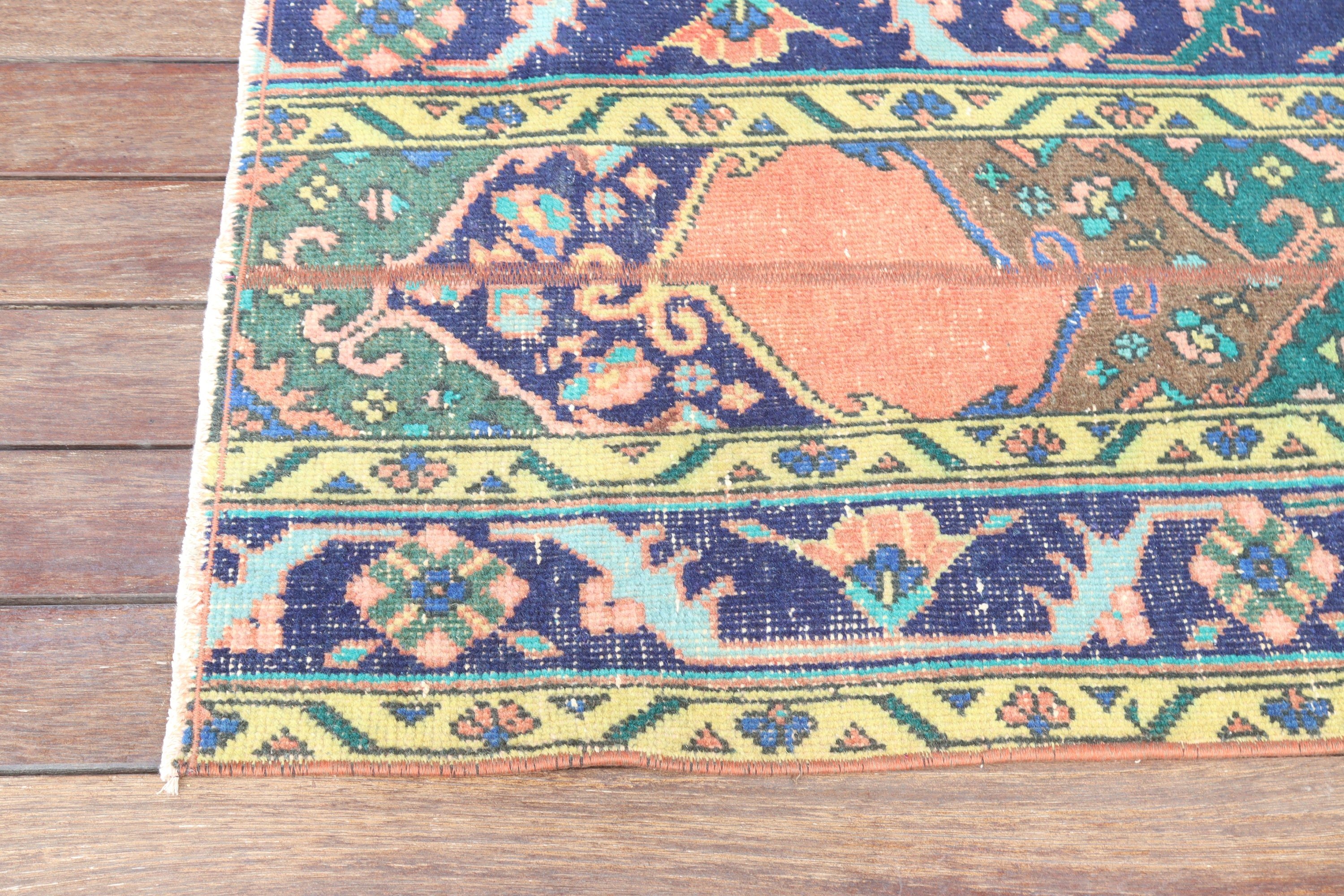 Türk Halısı, 2x11.1 ft Runner Halıları, Mavi Boho Halıları, Vintage Runner Halıları, Lüks Halı, Düz Dokuma Halı, Vintage Halı, Beni Ourain Runner Halısı