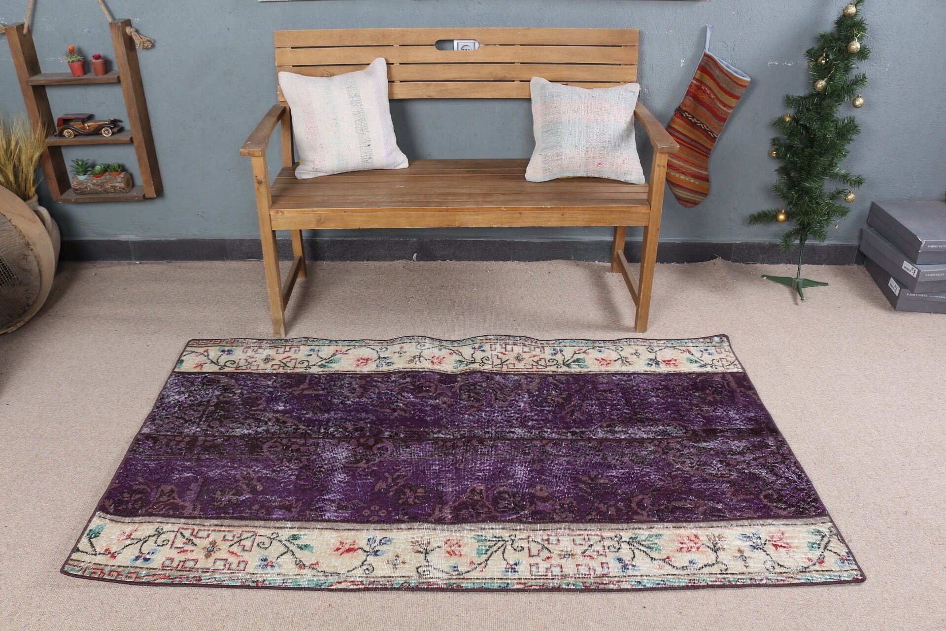 3.4x5.8 ft Accent Rug, Kitchen Rugs, Rugs for Kitchen, Purple Bedroom Rug, Antique Rug, Abstract Rug, Turkish Rug, Vintage Rug, Entry Rug