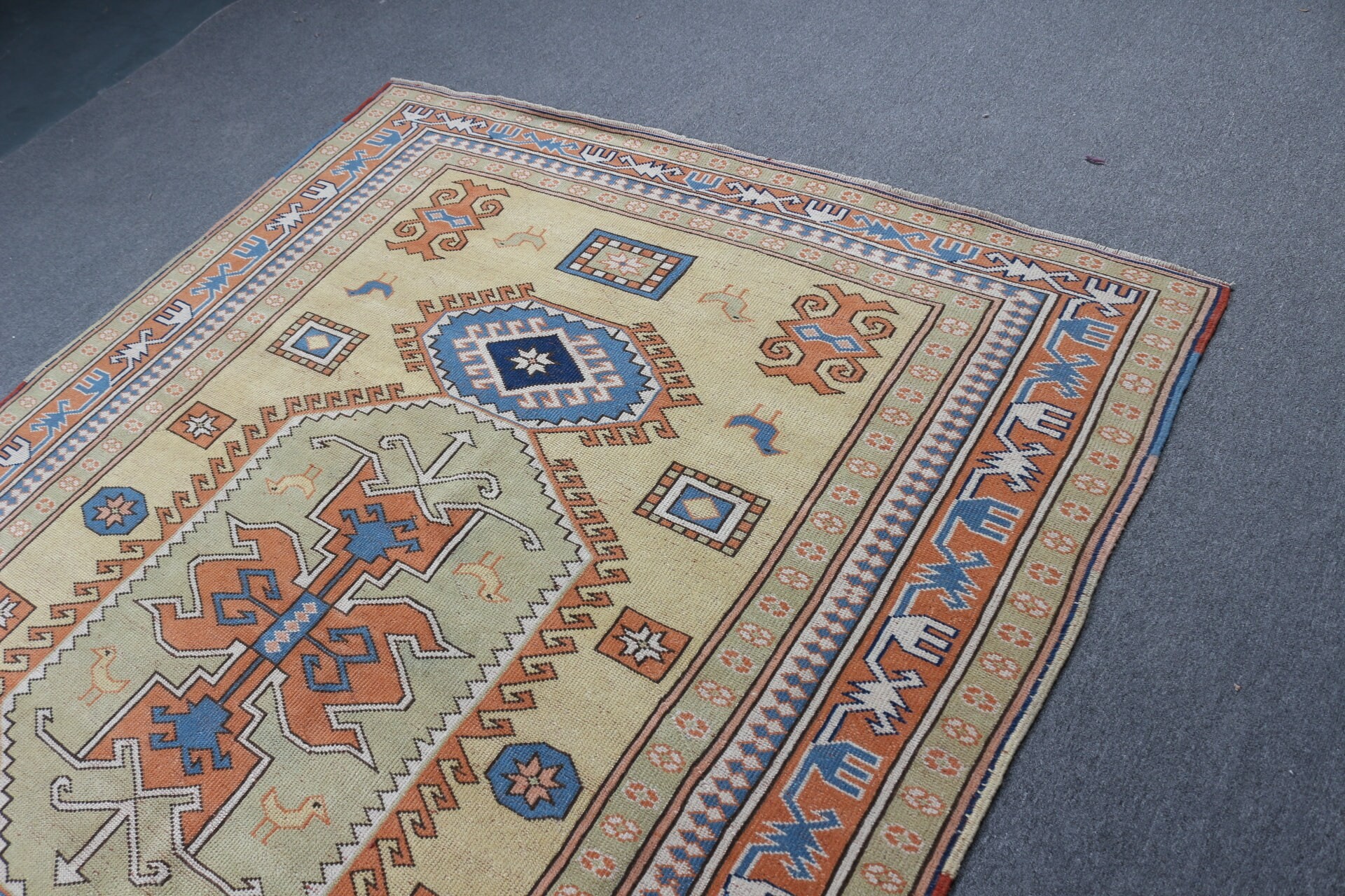 Havalı Halı, Oturma Odası Halısı, Türk Halıları, 6,2x8,1 ft Büyük Halılar, Vintage Halılar, Sarı Yer Halıları, Düz Dokuma Halılar, Yatak Odası Halısı