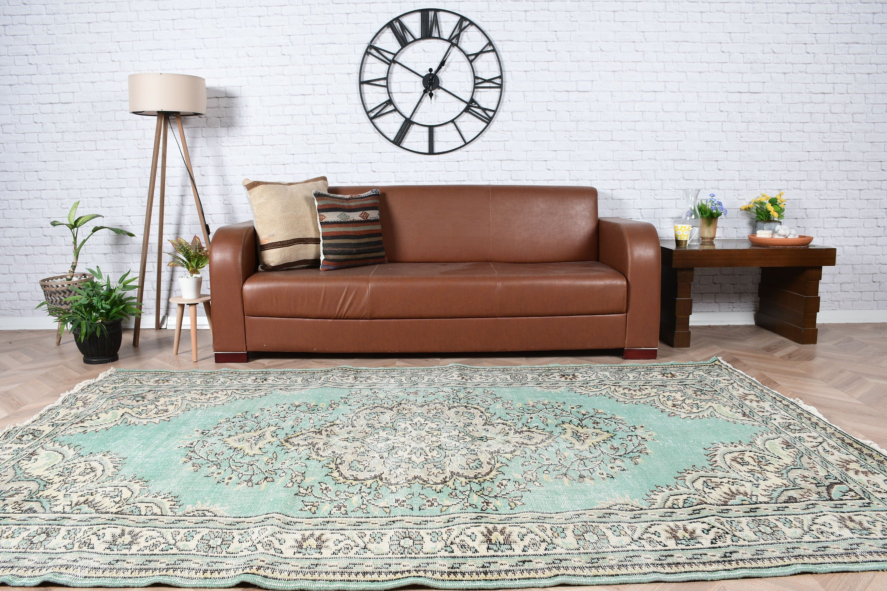 Yatak Odası Halıları, Yeşil Oushak Halıları, Yün Halıları, 5.3x8.8 ft Büyük Halı, Vintage Halı, Türk Halısı, Yatak Odası Halıları, Oturma Odası Halısı, Salon Halısı