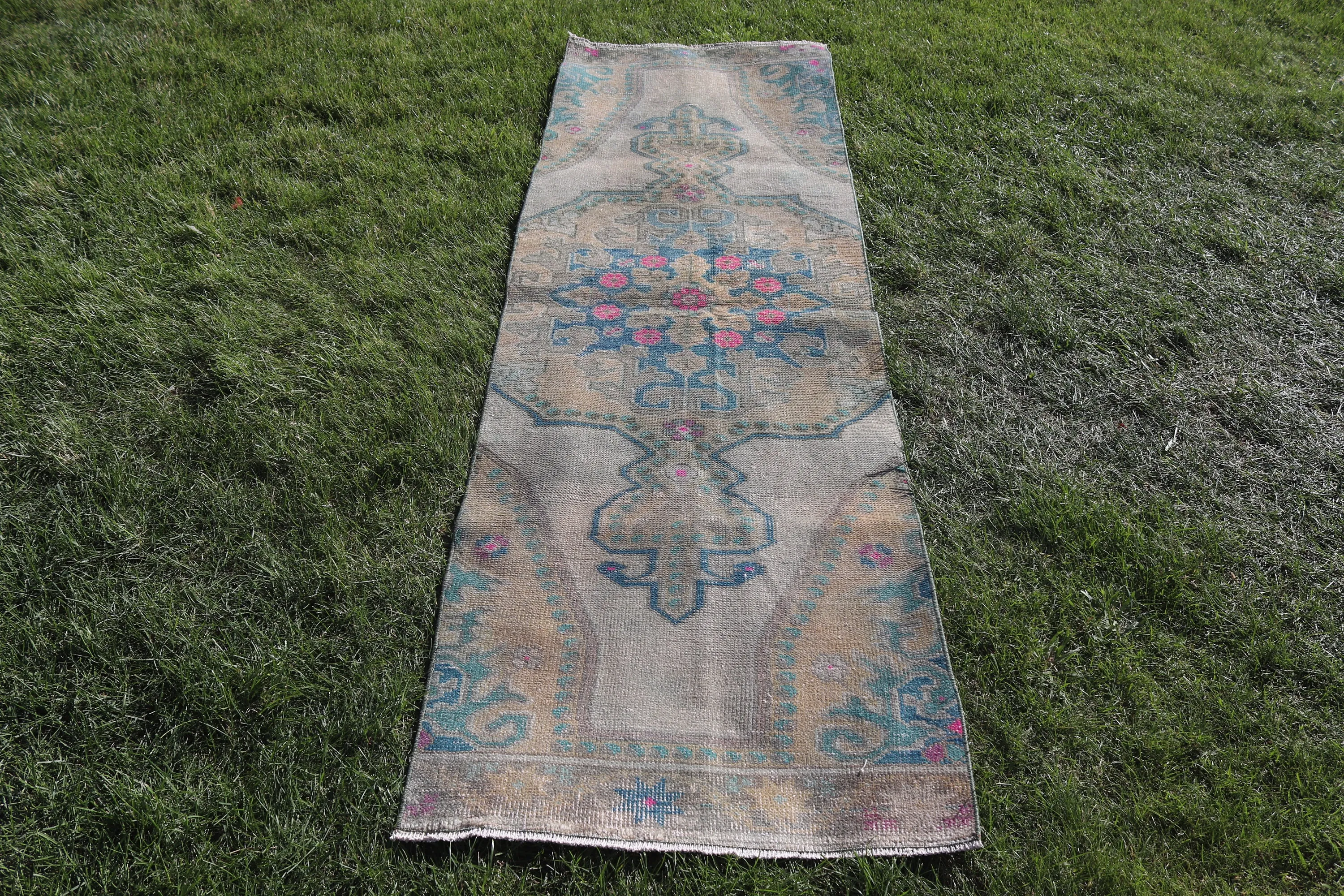 Lüks Halı, Runner Halıları, Mutfak Halıları, Yeşil El Dokuma Halıları, Türk Halısı, Vintage Halı, Havalı Halılar, Sanatsal Halı, 2,3x7,3 ft Runner Halısı