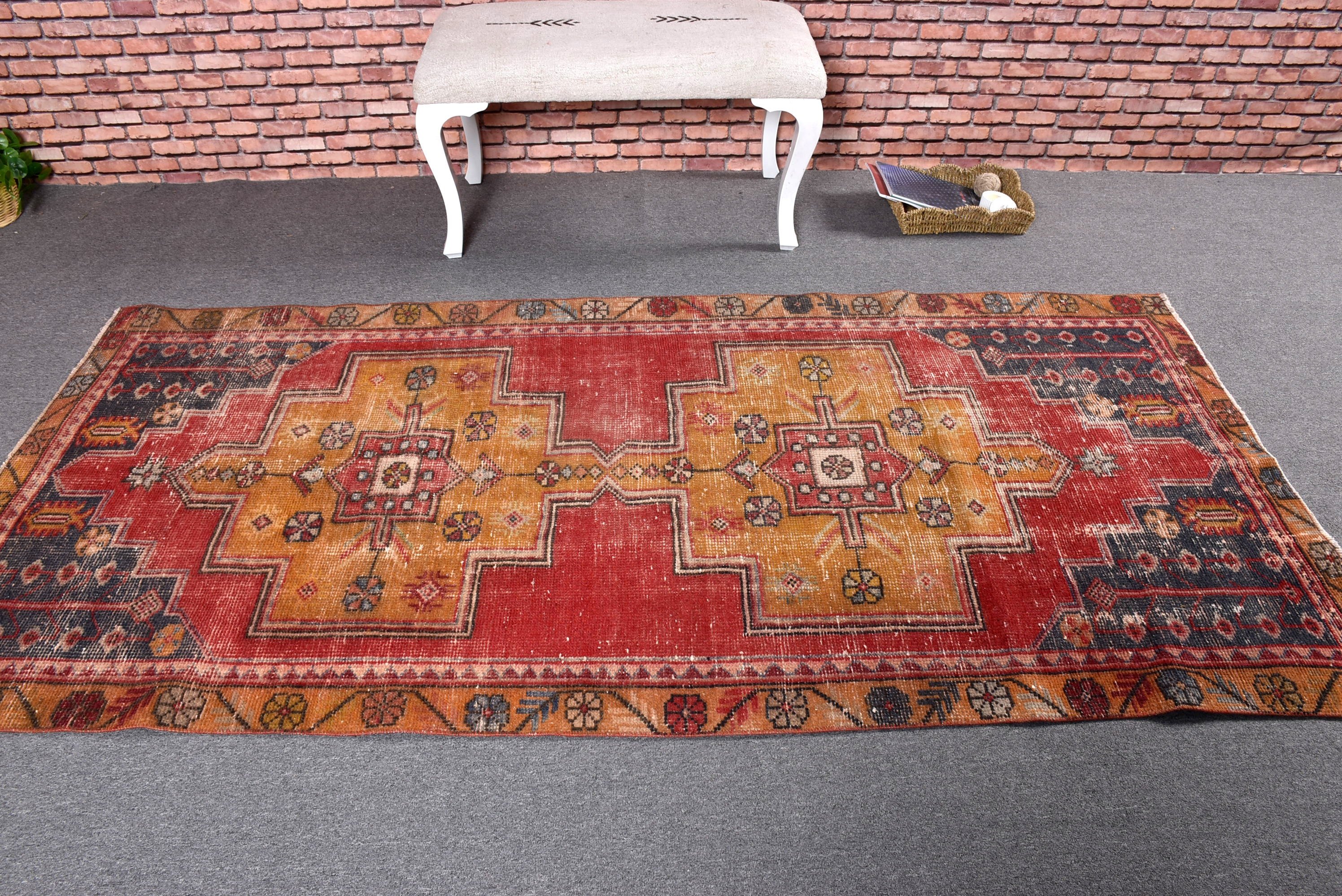 Yellow Oriental Rugs, Vintage Rugs, Turkish Rug, Modern Rug, Kitchen Rug, 3.9x8 ft Area Rug, Rugs for Nursery, Bedroom Rug