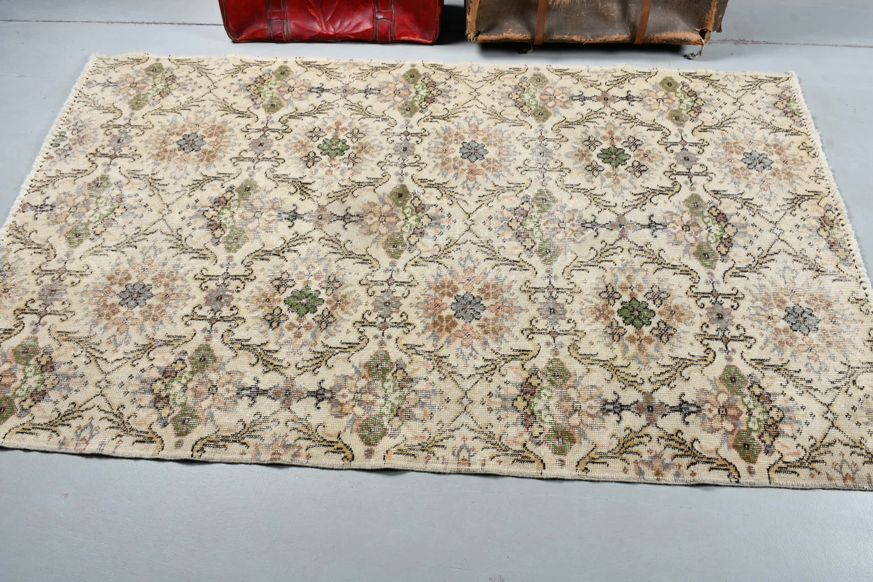 Bedroom Rug, Vintage Rug, Anatolian Rug, 4x6.6 ft Area Rug, Beige Cool Rug, Rugs for Indoor, Oriental Rug, Kitchen Rug, Turkish Rug