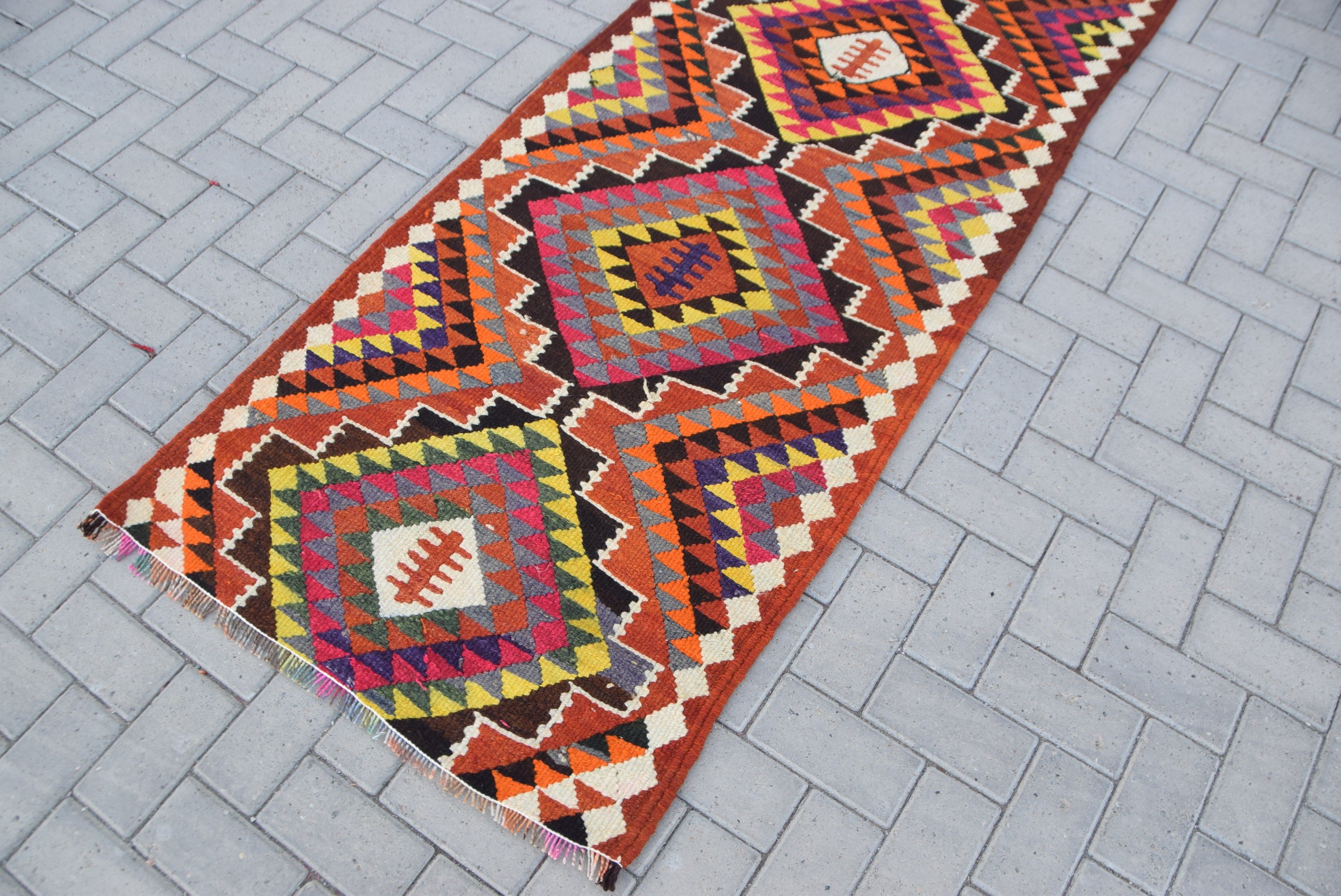 2.8x9 ft Runner Halı, Runner Halıları, Havalı Halı, Mutfak Halısı, Vintage Halılar, Oushak Halısı, Turuncu Yer Halıları, Parlak Halı, Türk Halıları