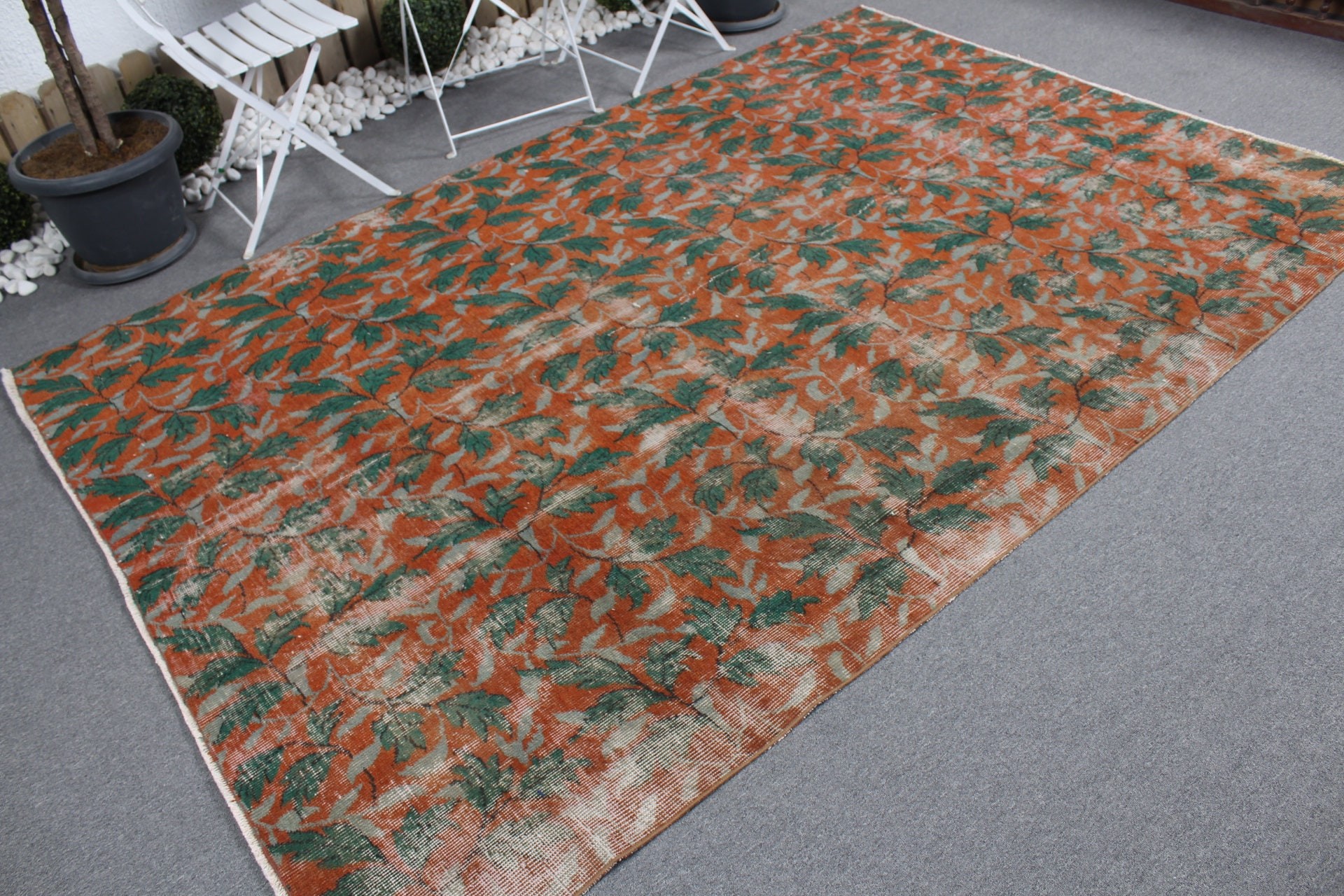 Floor Rug, Rugs for Living Room, 6.1x9 ft Large Rug, Turkish Rug, Antique Rugs, Bedroom Rugs, Salon Rug, Orange Floor Rugs, Vintage Rug