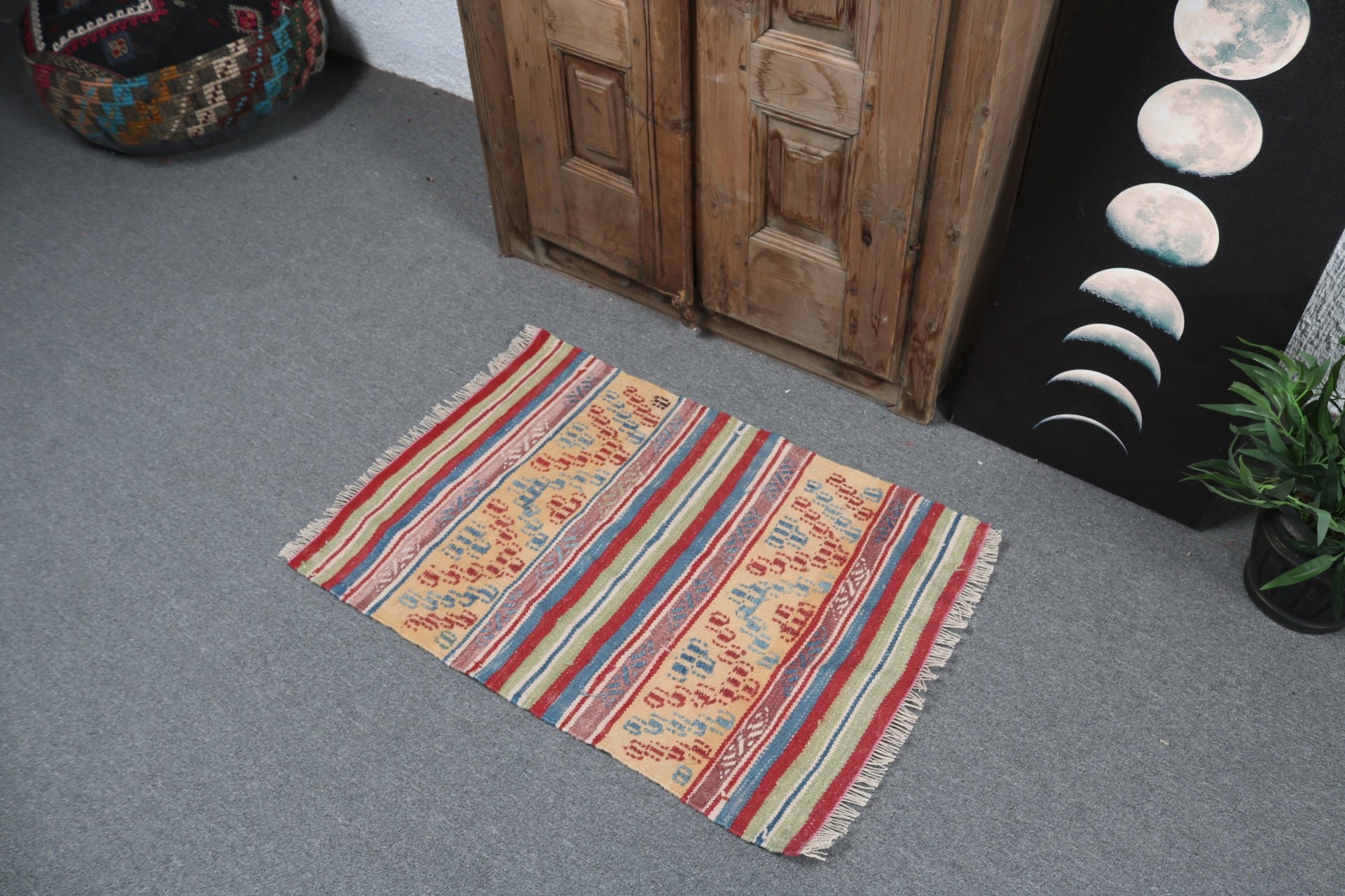 Türk Halısı, 1.9x2.8 ft Küçük Halı, Vintage Halılar, Turuncu Fas Halısı, Lüks Halılar, Küçük Vintage Halı, Kilim, Anadolu Halıları, Banyo Halısı