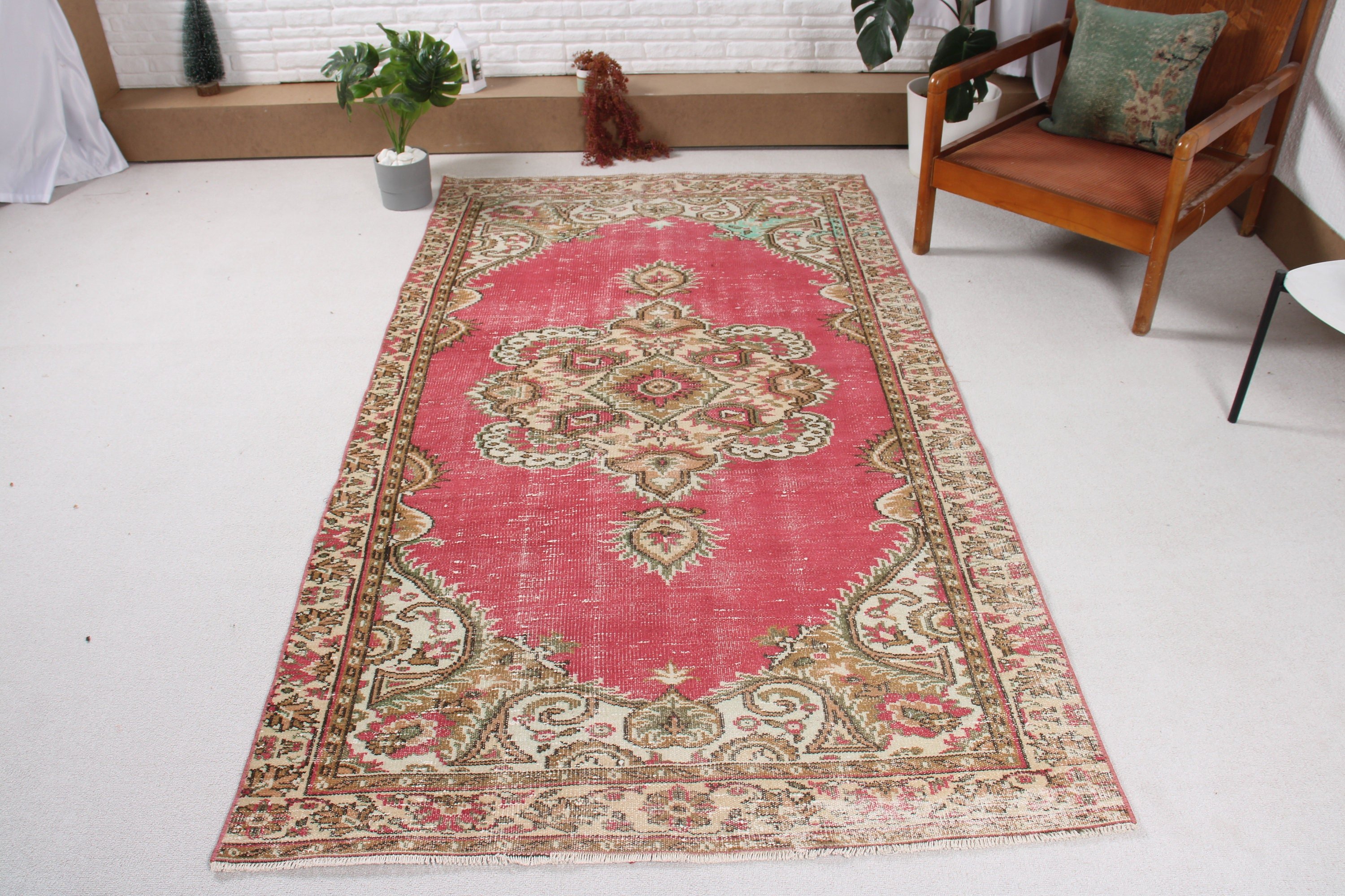 Vintage Rugs, 4.2x7.7 ft Area Rugs, Living Room Rugs, Indoor Rug, Bedroom Rug, Floor Rug, Turkish Rug, Statement Rug, Pink Anatolian Rugs