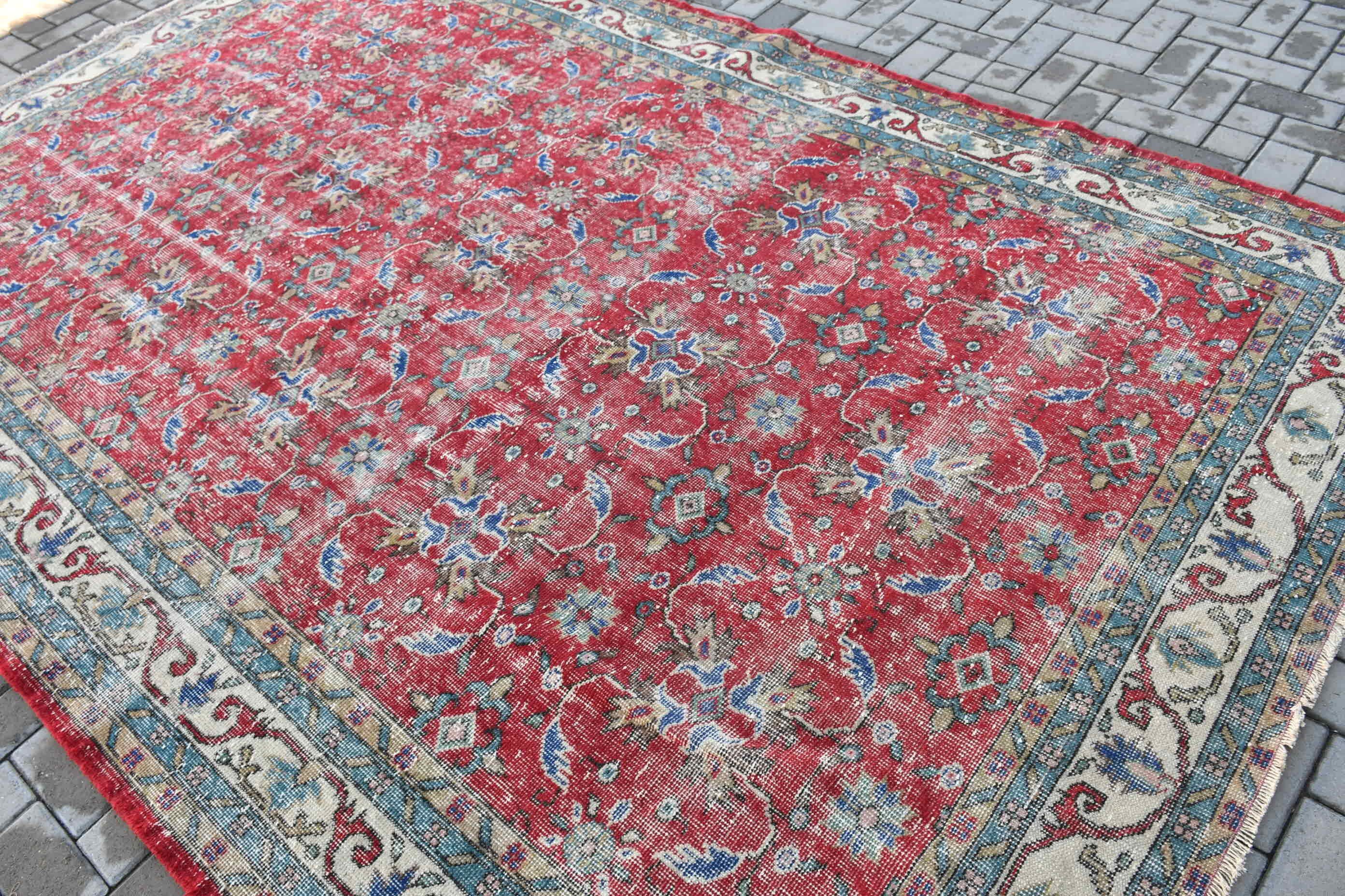 Blue Oushak Rug, Turkish Rug, 7x10.7 ft Oversize Rug, Oriental Rug, Nomadic Rug, Vintage Rugs, Living Room Rug, Dining Room Rugs, Floor Rug