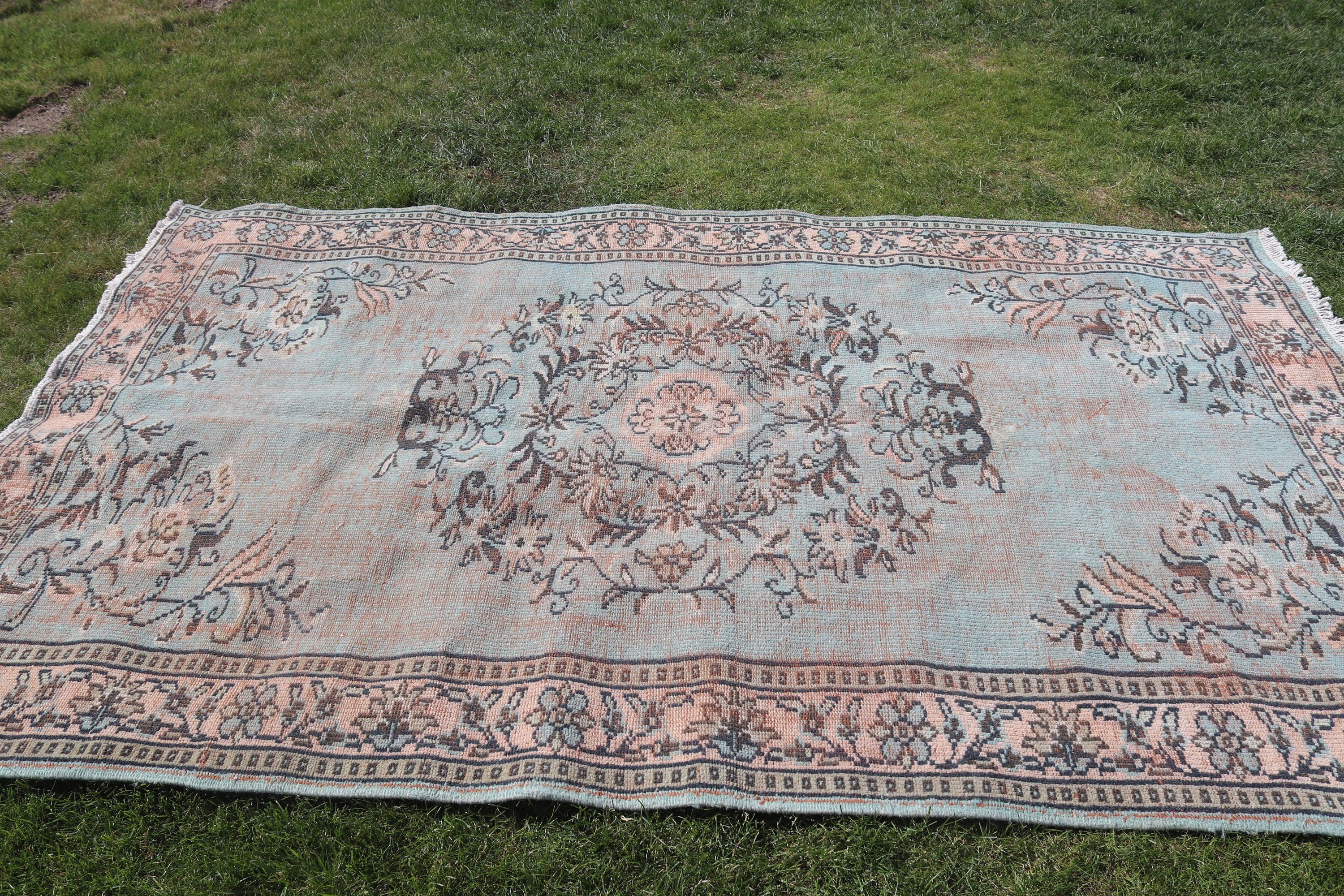 5.3x8.6 ft Büyük Halı, Oturma Odası Halısı, Türk Halıları, Oushak Halıları, Büyük Boho Halısı, Turuncu Oryantal Halı, Düz Dokuma Halıları, Vintage Halı