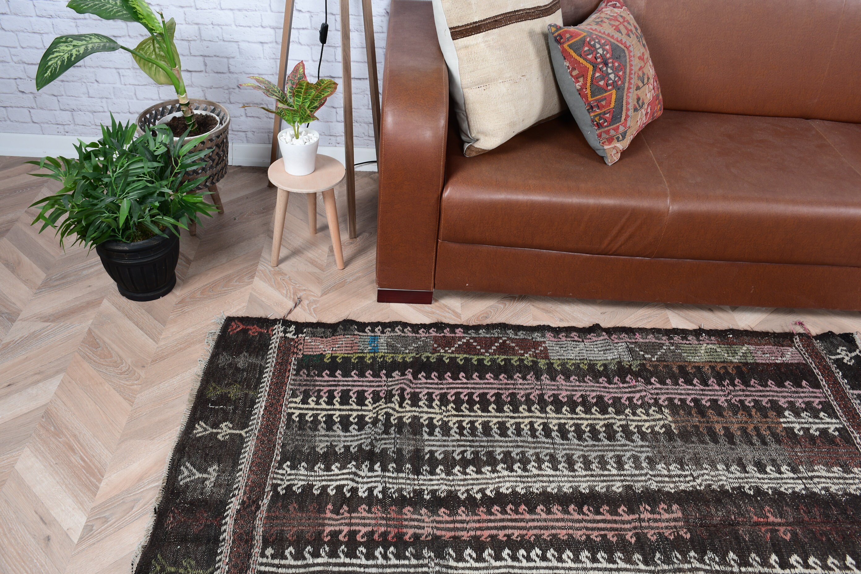 Ev Kilim, Nostaljik Kilim, Kahverengi Renkli Kilim, 124x175 cm Antre Kilim, Yatak odası Kilim, Giriş Kilim, Mutfak Kilim, Uşak Kilim