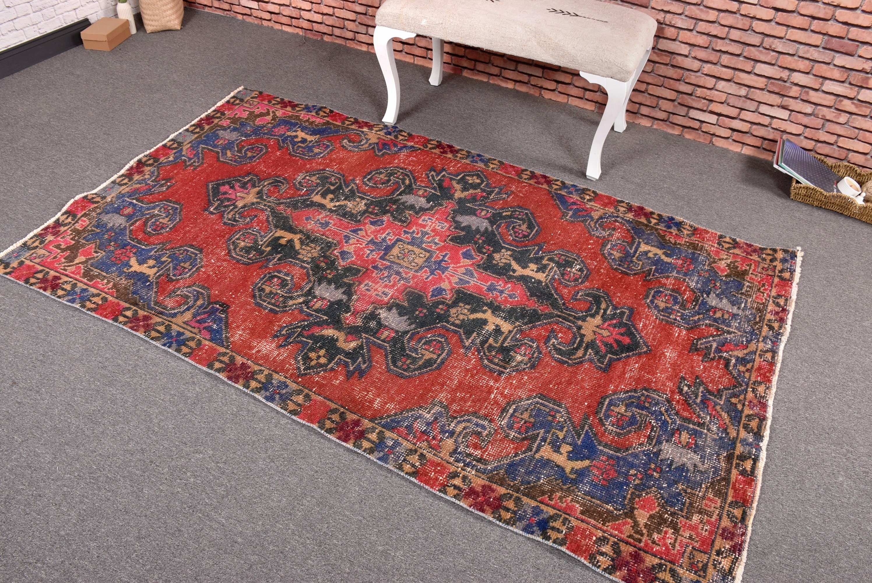 Vintage Area Rug, Outdoor Rug, Living Room Rugs, Modern Rugs, Vintage Rugs, 4.3x7 ft Area Rugs, Turkish Rugs, Red Wool Rugs