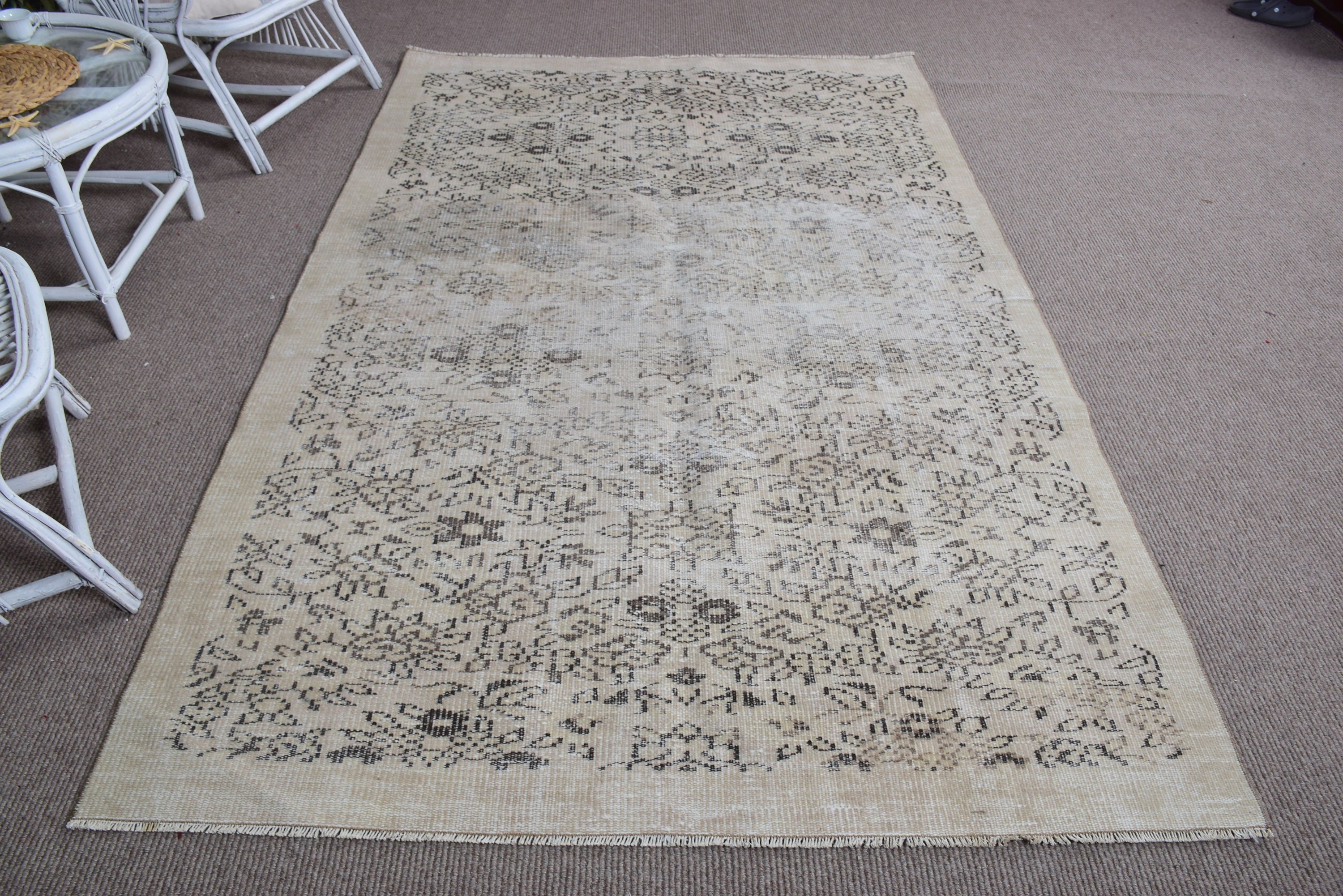 Türk Halıları, Büyük Vintage Halılar, 5.2x8.3 ft Büyük Halı, El Dokuma Halılar, Vintage Halı, Aztek Halısı, Boho Halıları, Yatak Odası Halısı, Bej Yün Halılar