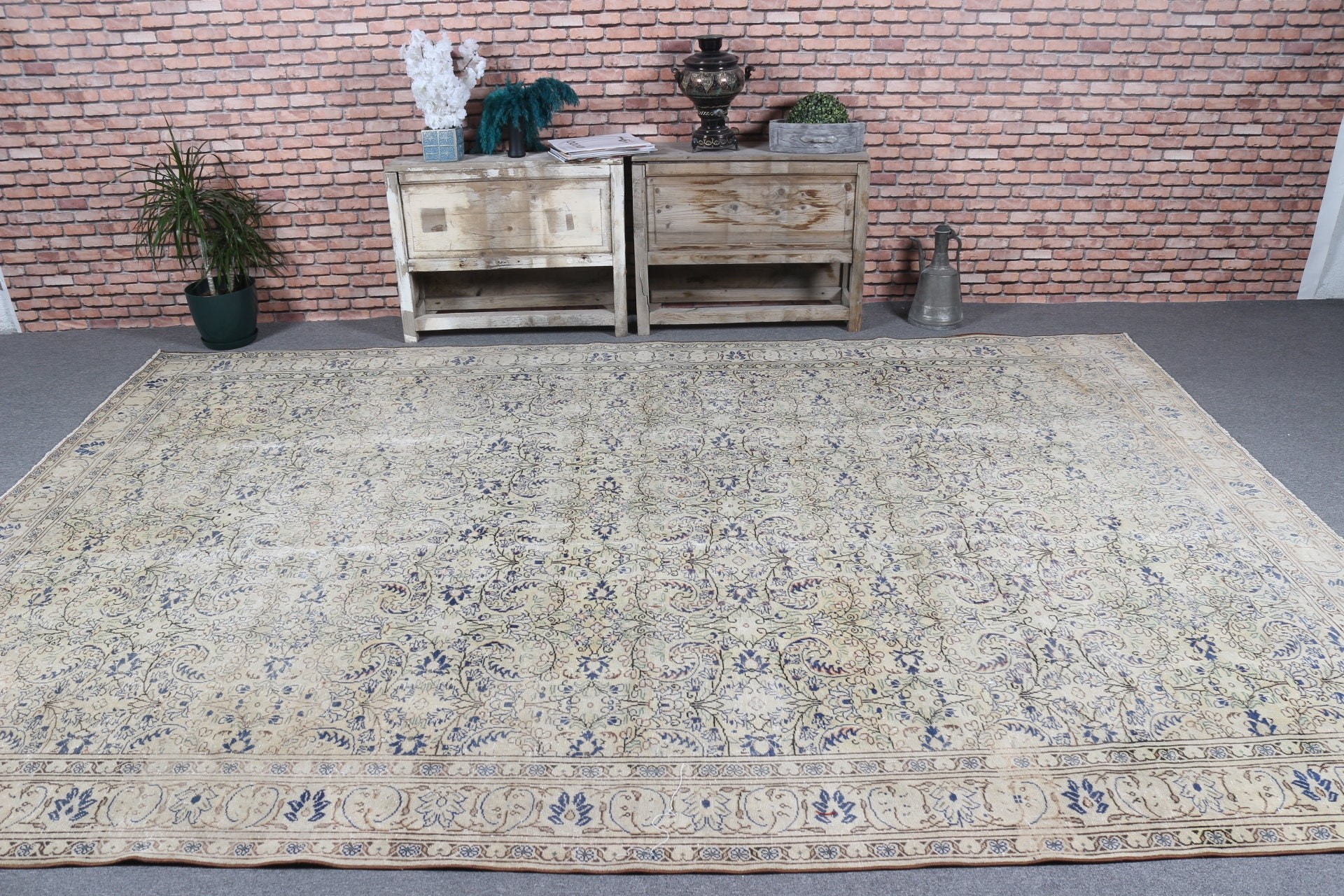 Cool Rugs, 7.7x11.4 ft Oversize Rugs, Vintage Rug, Pastel Rug, Beige Floor Rug, Kitchen Rug, Saloon Rug, Turkish Rug, Living Room Rug