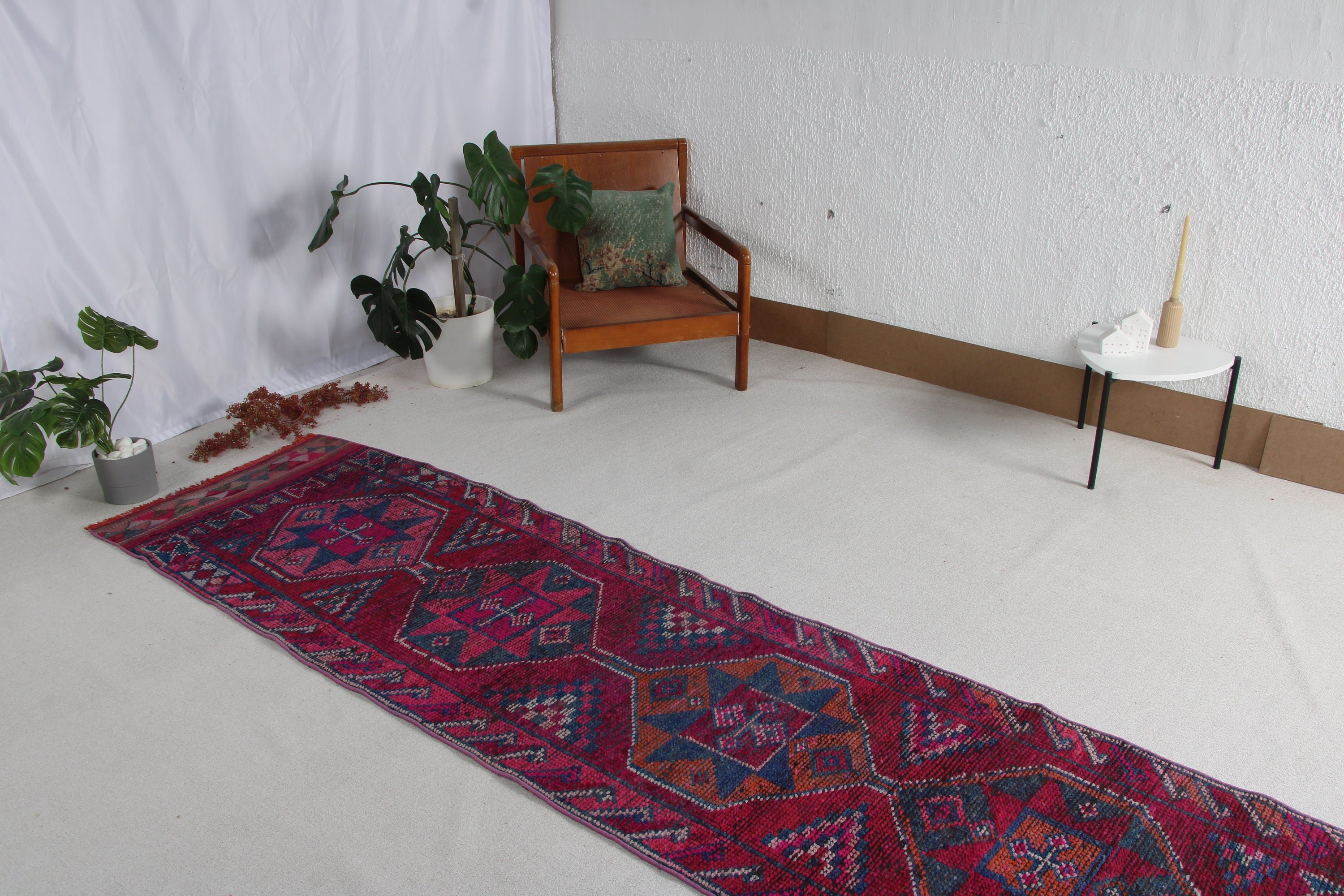 Yün Halı, Geometrik Halılar, Mor Ev Dekorasyonu Halısı, 2.8x10.5 ft Runner Halıları, Mutfak Halıları, Koridor Halıları, Vintage Halılar, Türk Halıları