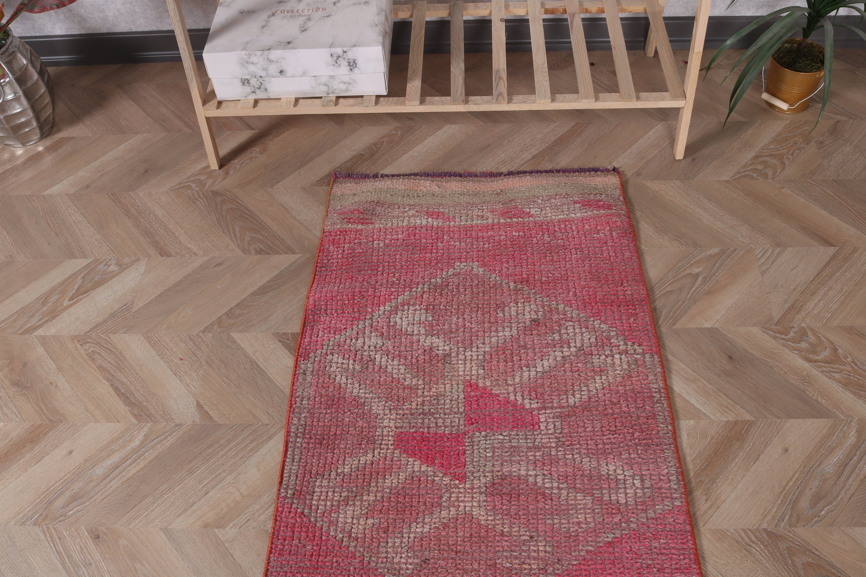 Turkish Rugs, Modern Rugs, Hallway Rugs, Floor Rug, Pink Modern Rug, Anatolian Rug, 2.1x10.3 ft Runner Rug, Vintage Rug, Corridor Rugs