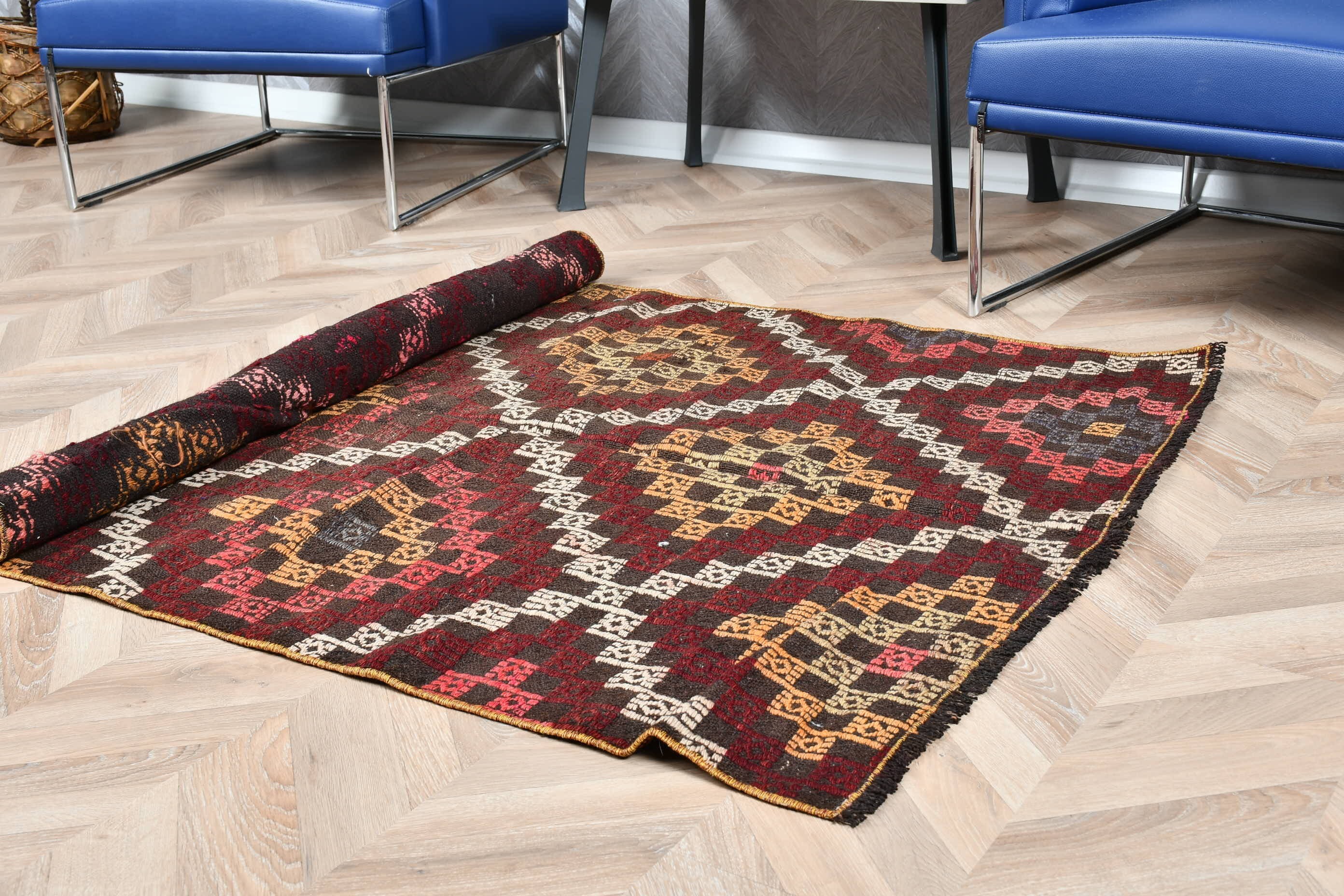 Giriş Kilim, Kahverengi Renkli Kilim, Yatak odası Kilim, Giriş Kilim, Uşak Kilim, Giriş Kilim, 108x181 cm Antre Kilim, Nostaljik Kilim