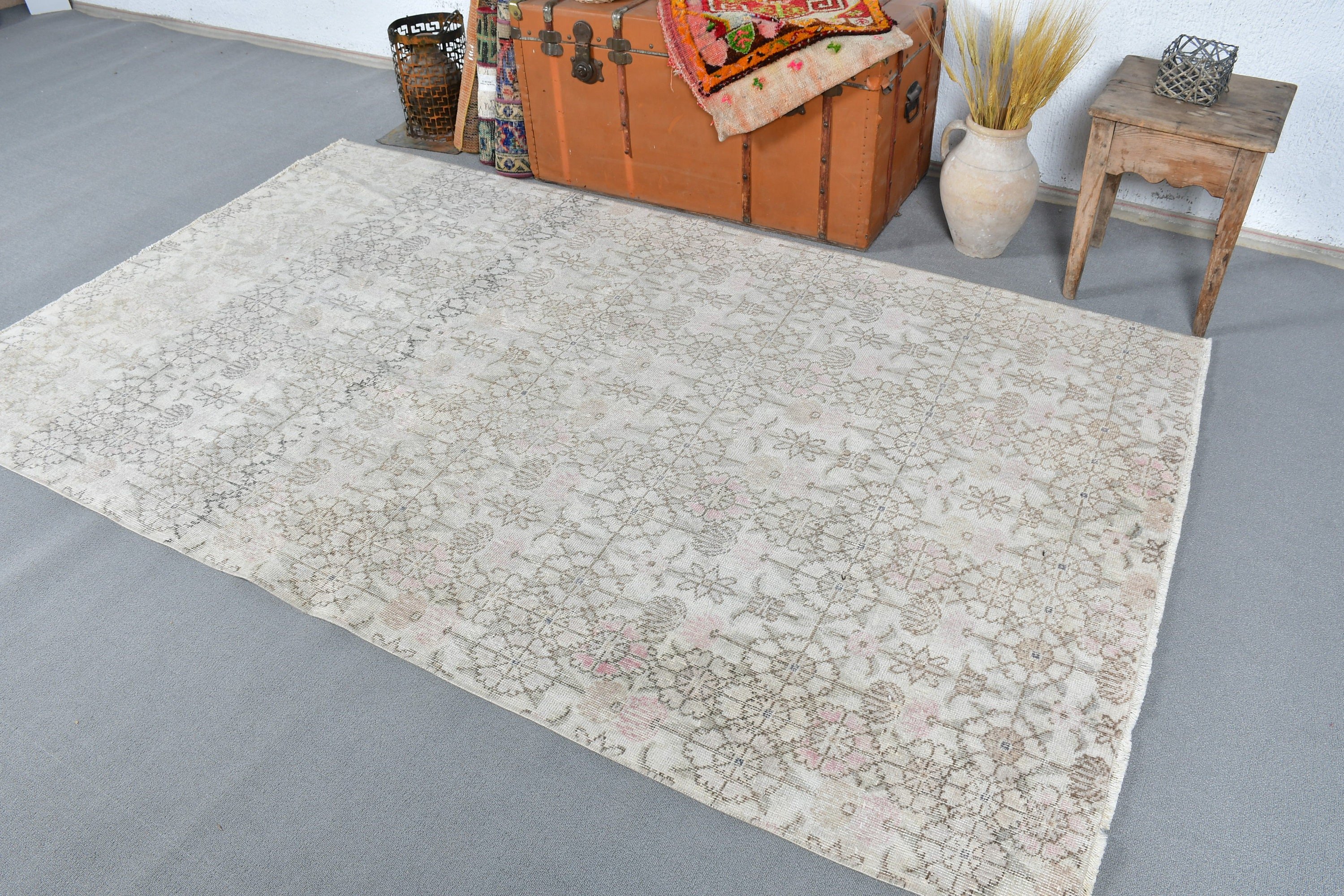 Dining Room Rug, 4.8x8.2 ft Area Rug, Rugs for Dining Room, Vintage Rug, Wool Rug, Oriental Rug, Beige Anatolian Rug, Turkish Rugs