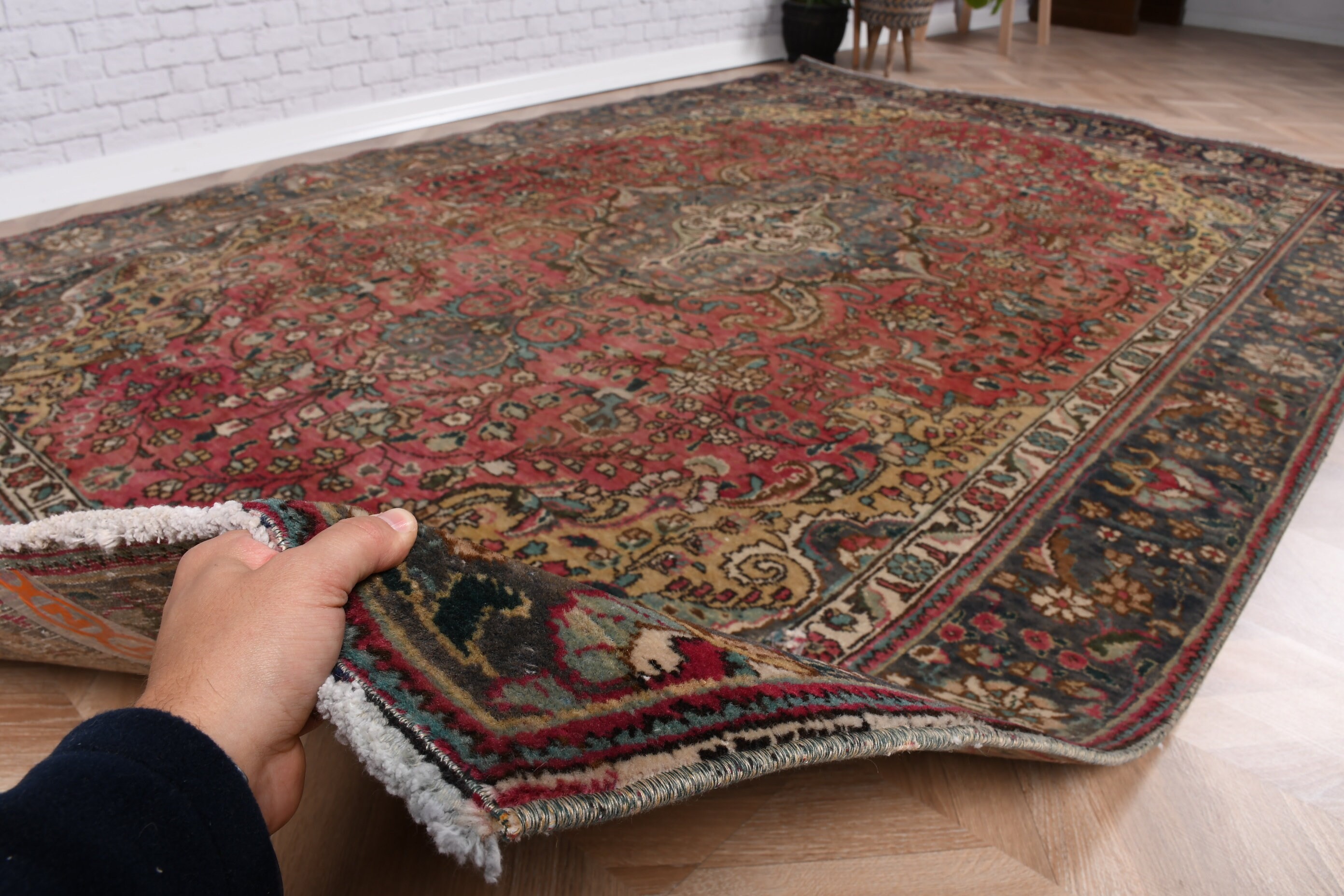 Açıklama Halısı, Sarı Oushak Halıları, 6.1x9.4 ft Büyük Halı, Yatak Odası Halısı, Türk Halısı, Vintage Halılar, Yer Halısı, Büyük Oushak Halısı