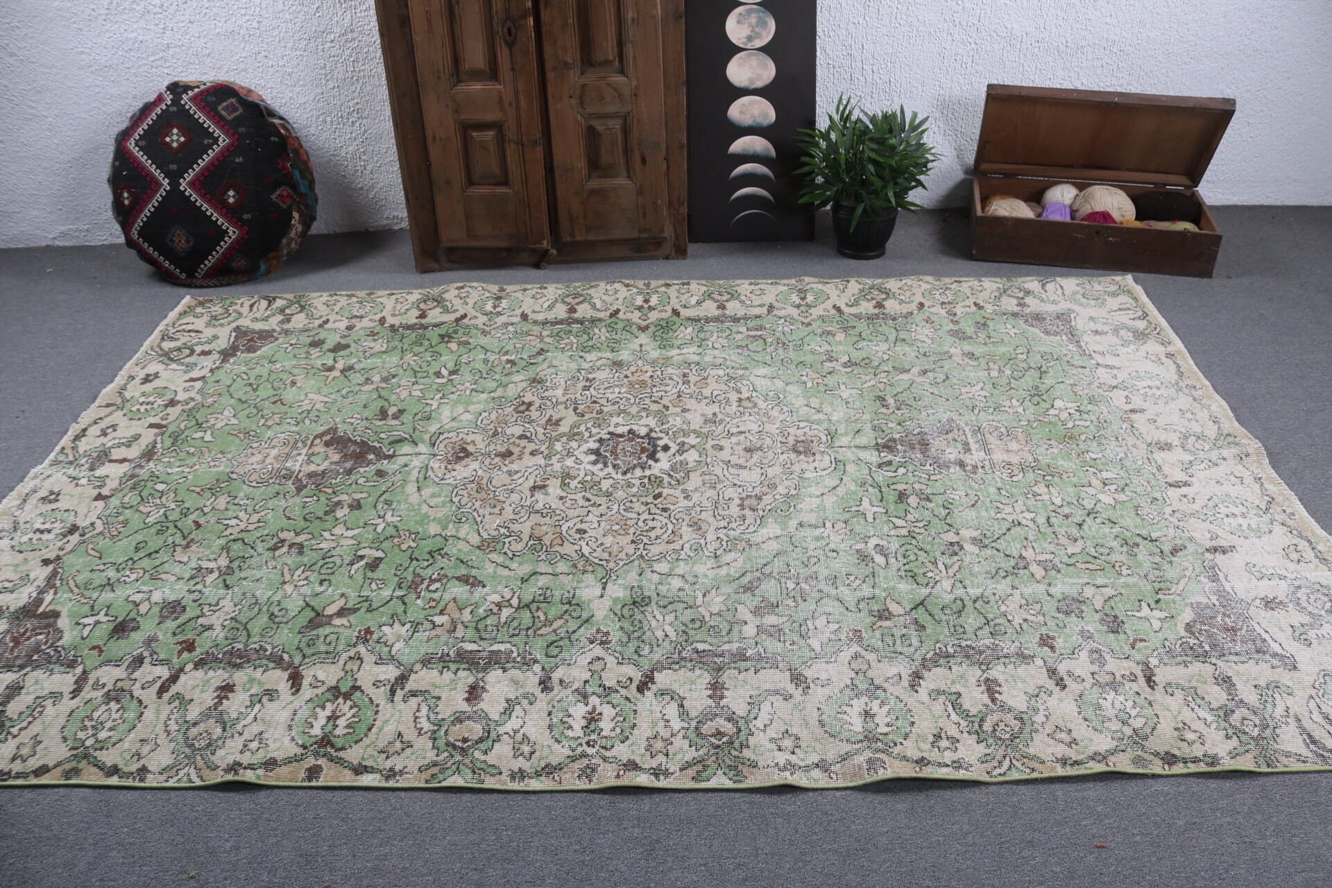 Büyük Vintage Halılar, Türk Halısı, Antika Halılar, 6.3x9.4 ft Büyük Halı, Yatak Odası Halısı, Vintage Halı, Ev Dekor Halısı, Bej Oryantal Halı