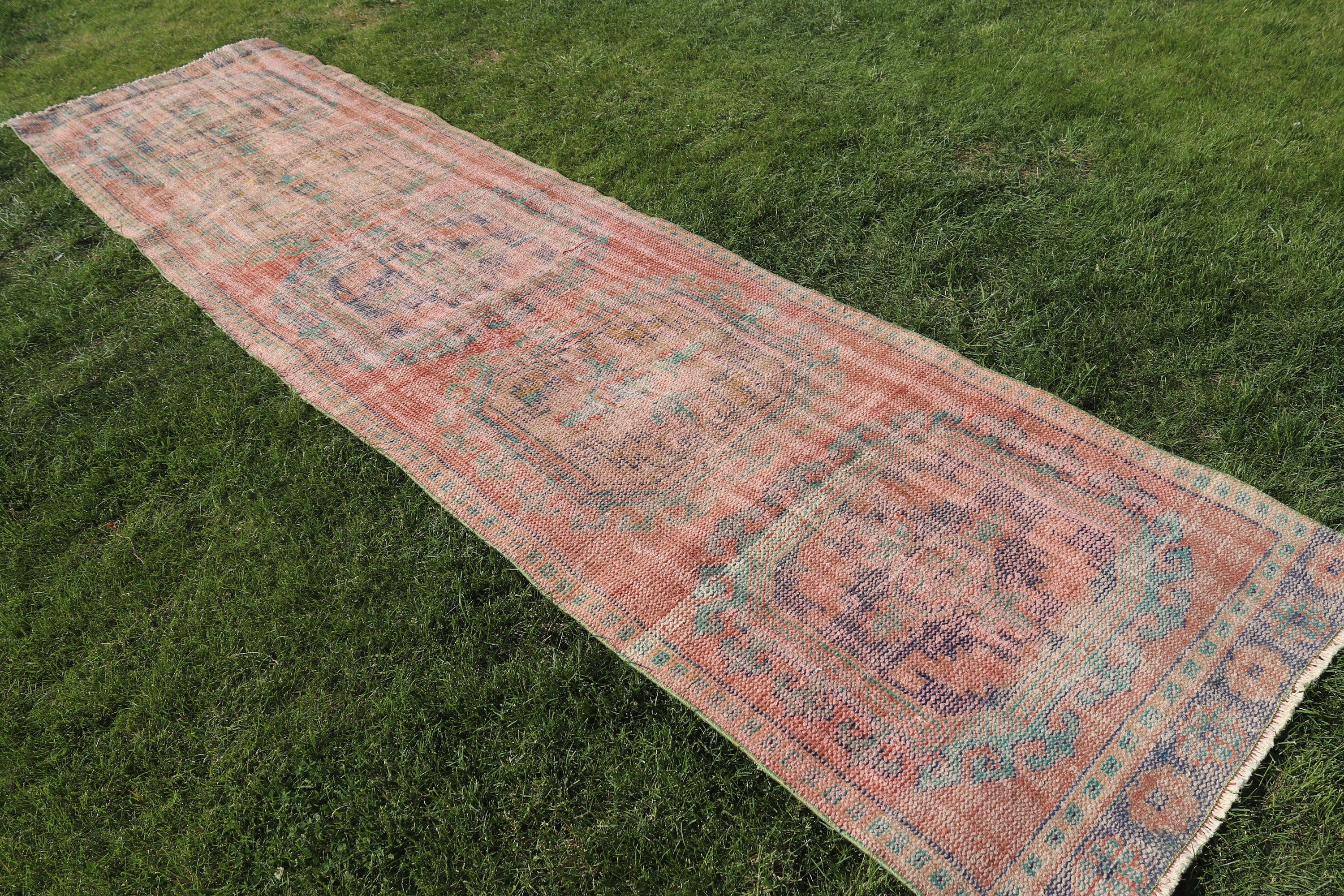 2.9x11.5 ft Runner Halı, Merdiven Halısı, Düz Dokuma Halılar, Türk Halıları, Vintage Runner Halıları, Vintage Halılar, Turuncu Yatak Odası Halısı, Fas Halıları