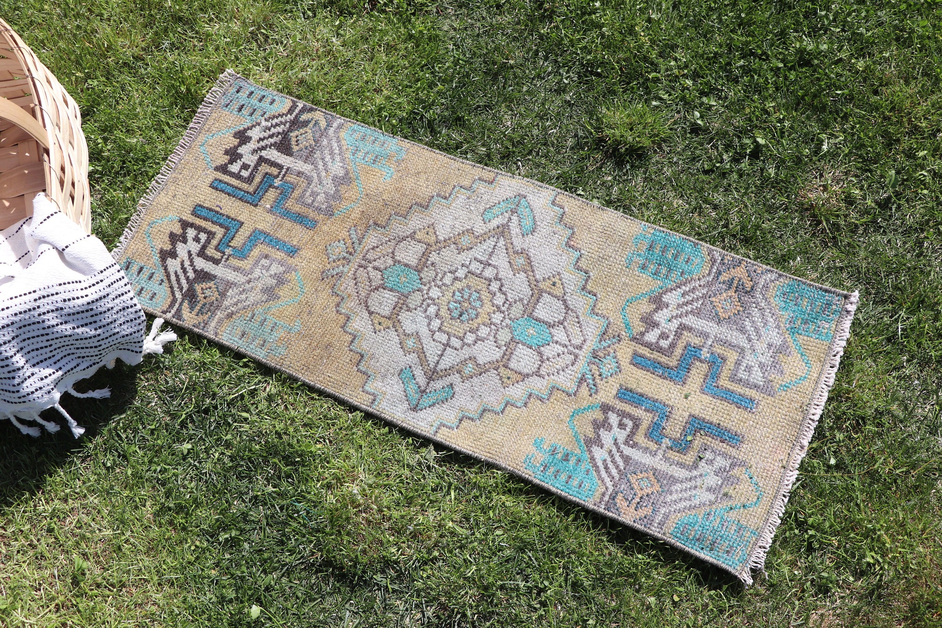 Geometric Rugs, Oushak Rugs, Wall Hanging Rug, Office Rug, Car Mat Rugs, 1.1x2.7 ft Small Rugs, Turkish Rug, Vintage Rug, Green Modern Rugs