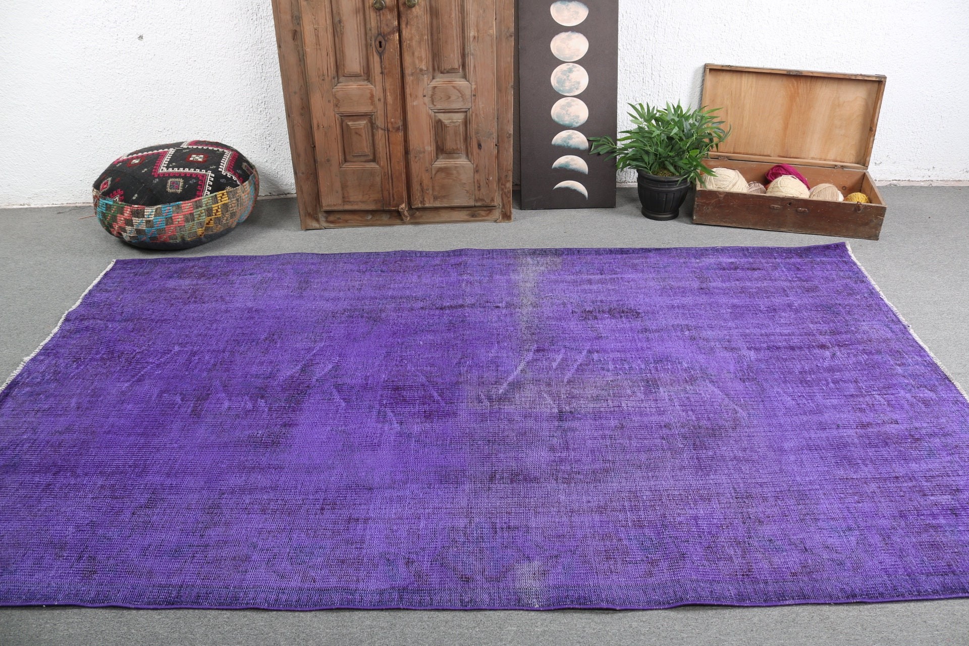 Türk Halısı, Vintage Halılar, 5.4x9.3 ft Büyük Halılar, Mor Yün Halılar, Yün Halılar, Yemek Odası Halısı, Açıklama Halısı, Etnik Halı, Oturma Odası Halısı