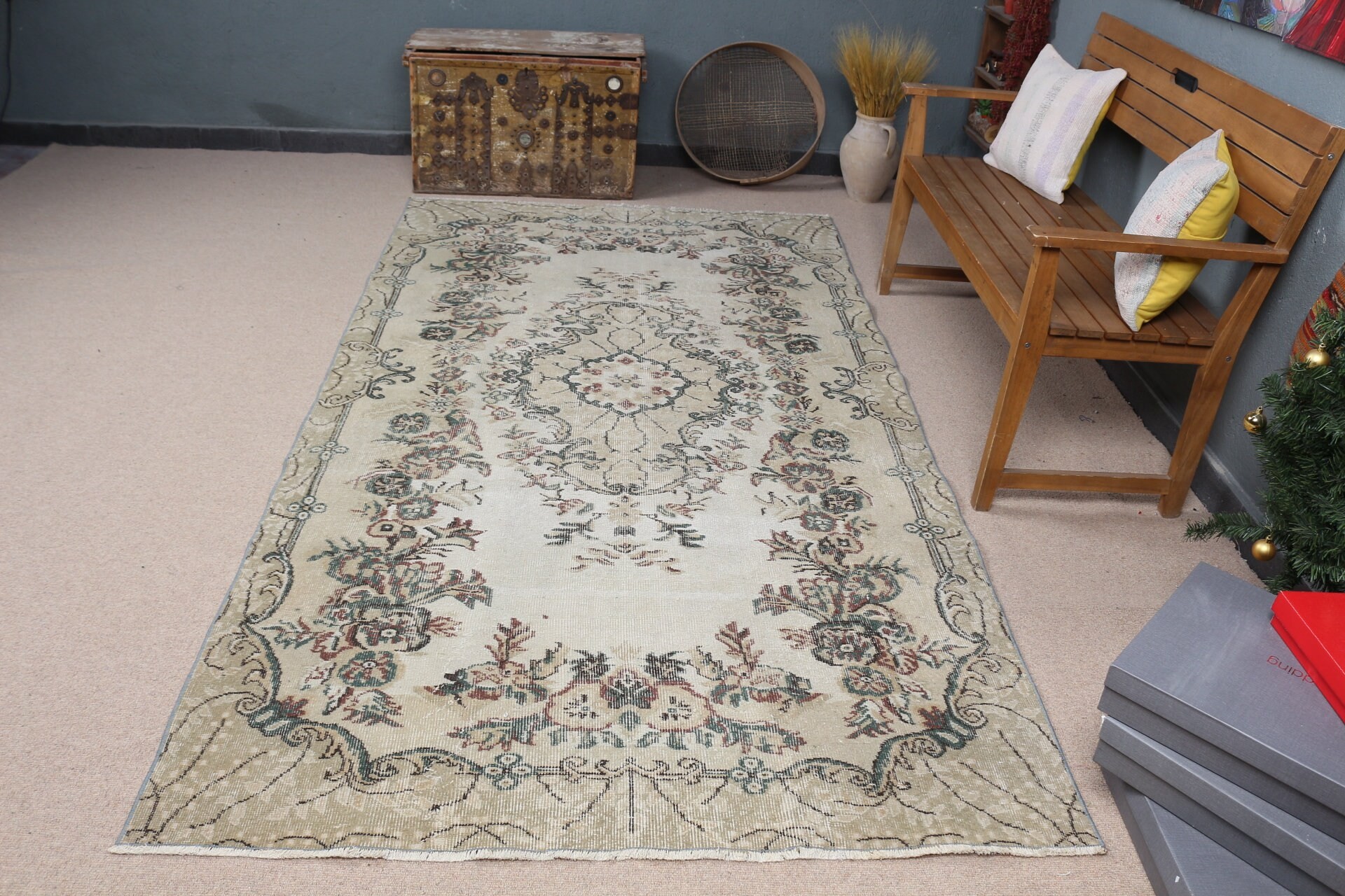 4.8x9.2 ft Large Rugs, Salon Rug, Vintage Rug, Rugs for Bedroom, Beige Floor Rug, Antique Rug, Living Room Rug, Turkish Rug