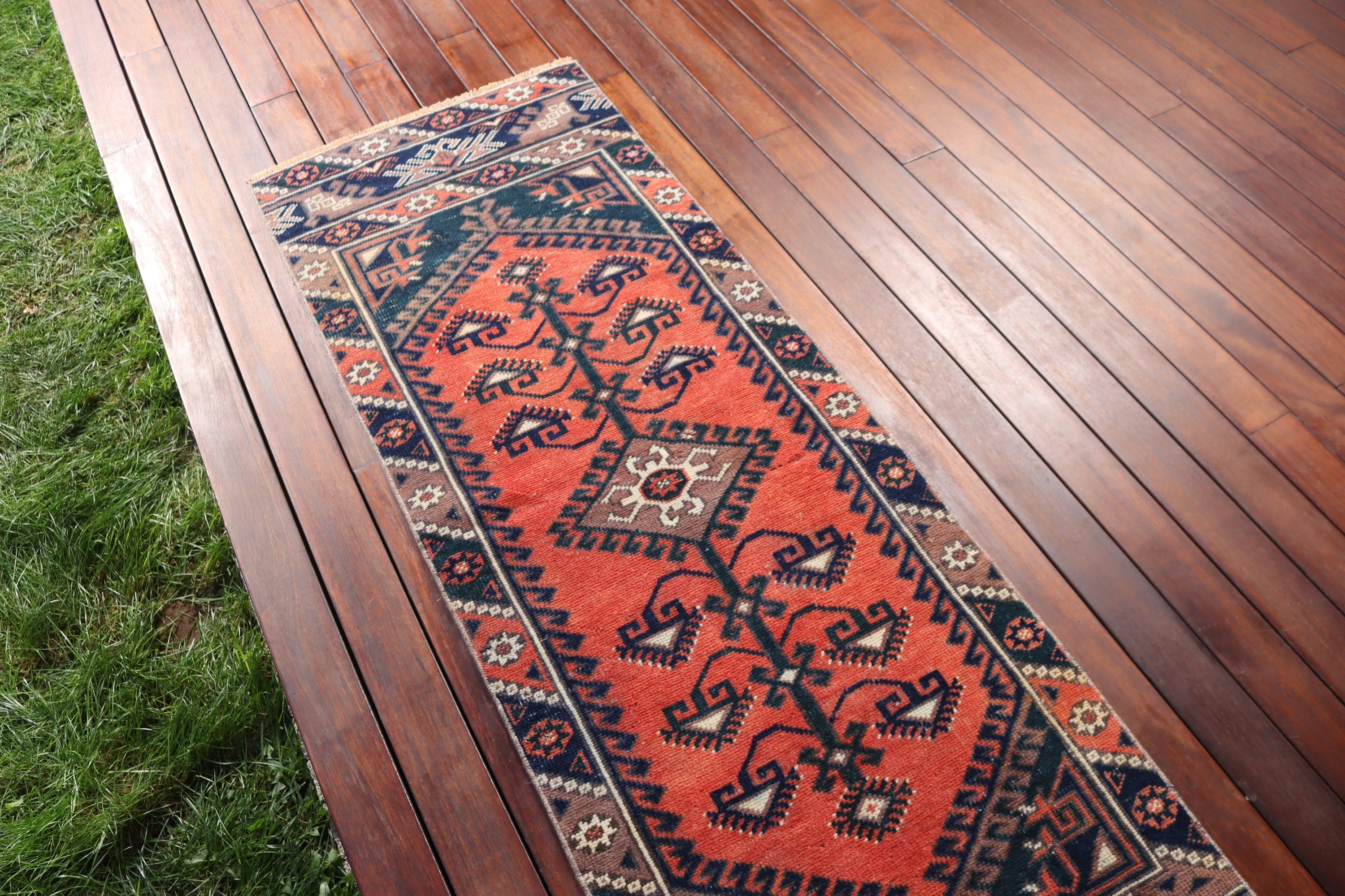 2.1x6.1 ft Runner Halıları, Vintage Halılar, Boho Halısı, Koridor Halısı, Sanatsal Halı, Koridor Halıları, Türk Halısı, Anadolu Halısı, Kırmızı Düz ​​Dokuma Halı