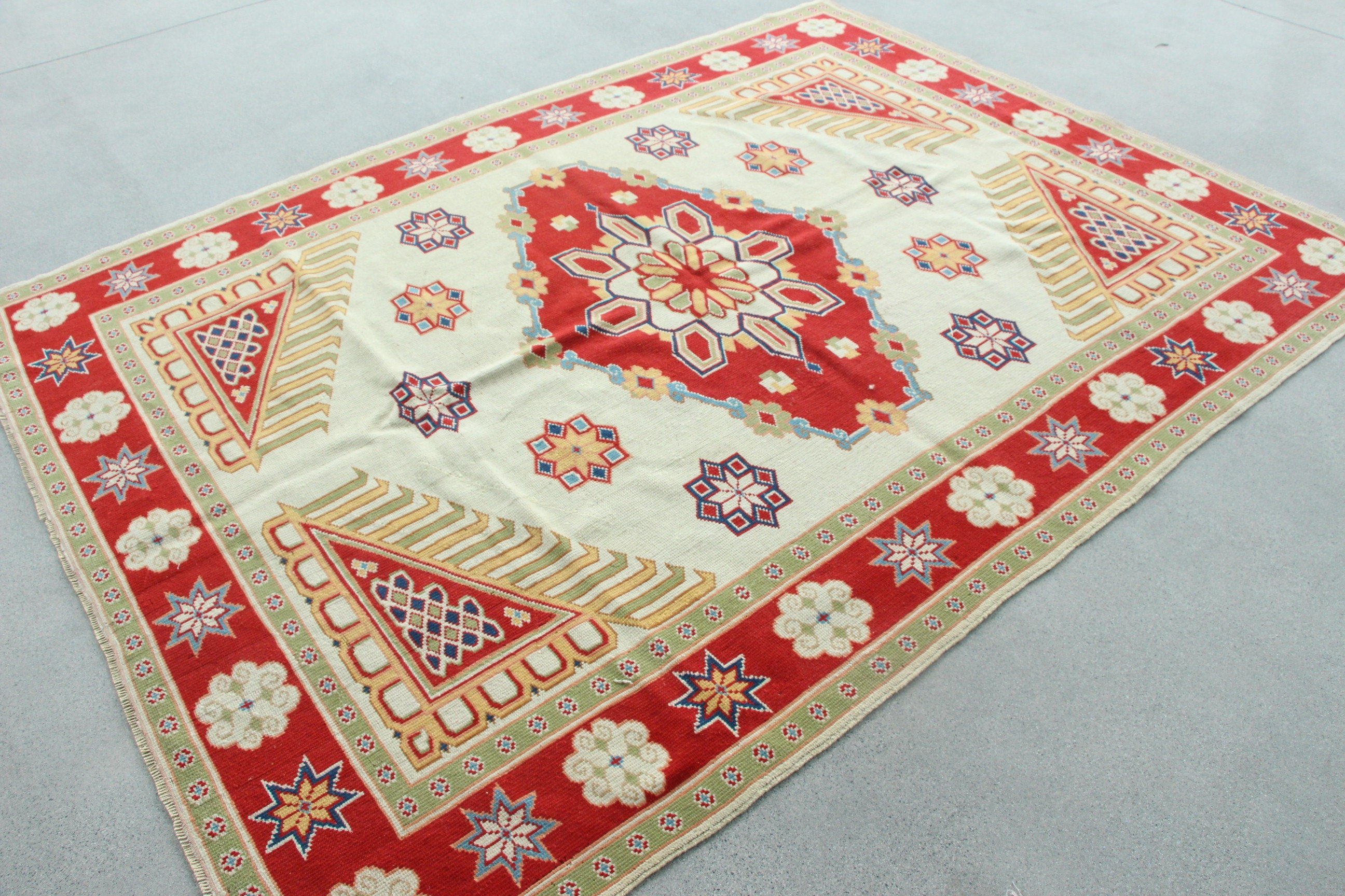 5.9x7.9 ft Large Rug, Red Floor Rug, Salon Rug, Turkish Rug, Large Wool Rug Rugs, Vintage Rug, Bedroom Rug, Rugs for Salon