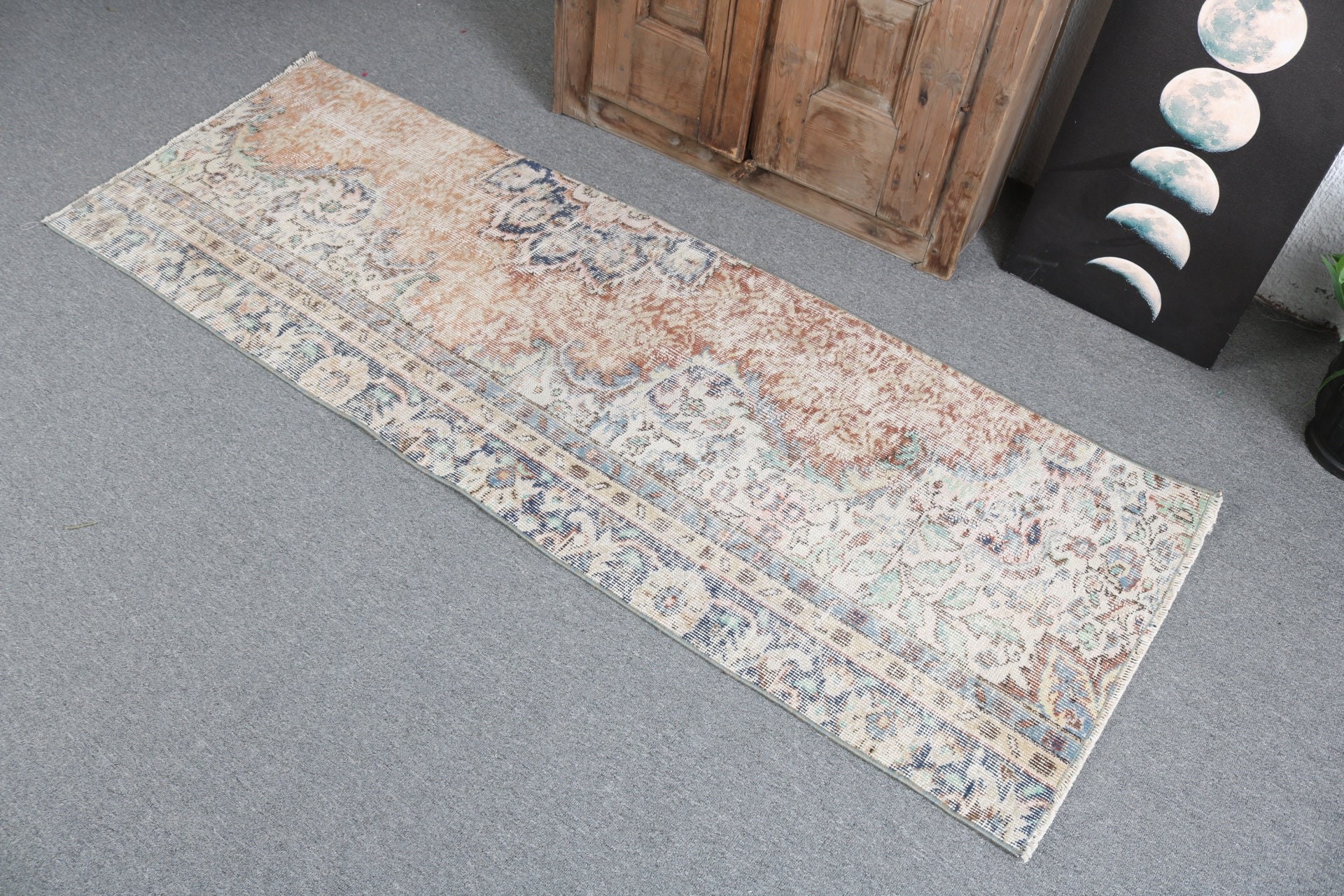 Kahverengi Lüks Halılar, Oushak Halılar, Vintage Halılar, Türk Halıları, 2,3x6,2 ft Runner Halıları, Mutfak Halısı, Merdiven Halıları, Organik Halı, Yatak Odası Halıları