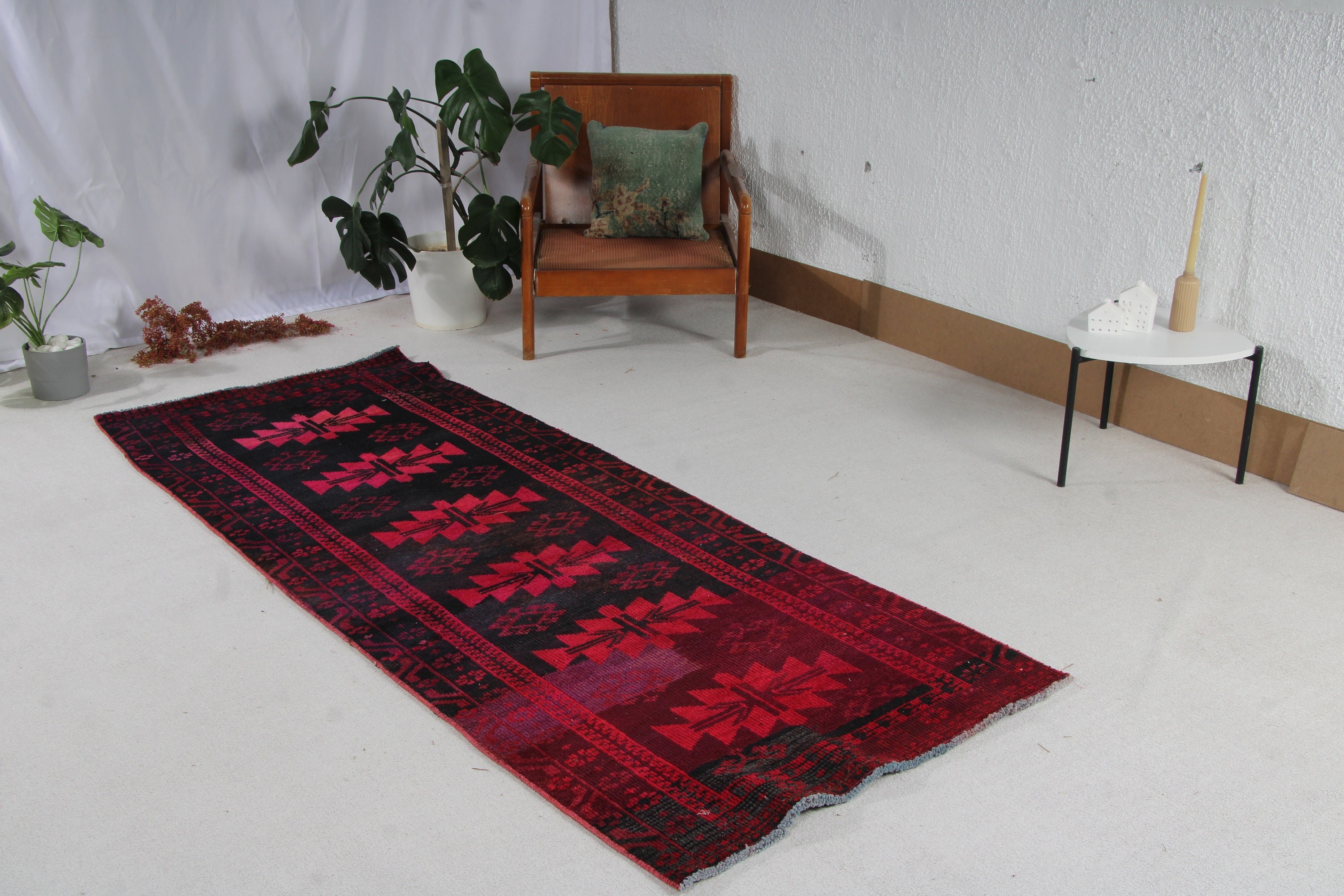 Koridor Halısı, 3.2x8.3 ft Yolluk Halıları, Vintage Yolluk Halısı, Açıklama Halıları, El Dokuma Halıları, Türk Halısı, Kırmızı Anadolu Halısı, Vintage Halılar