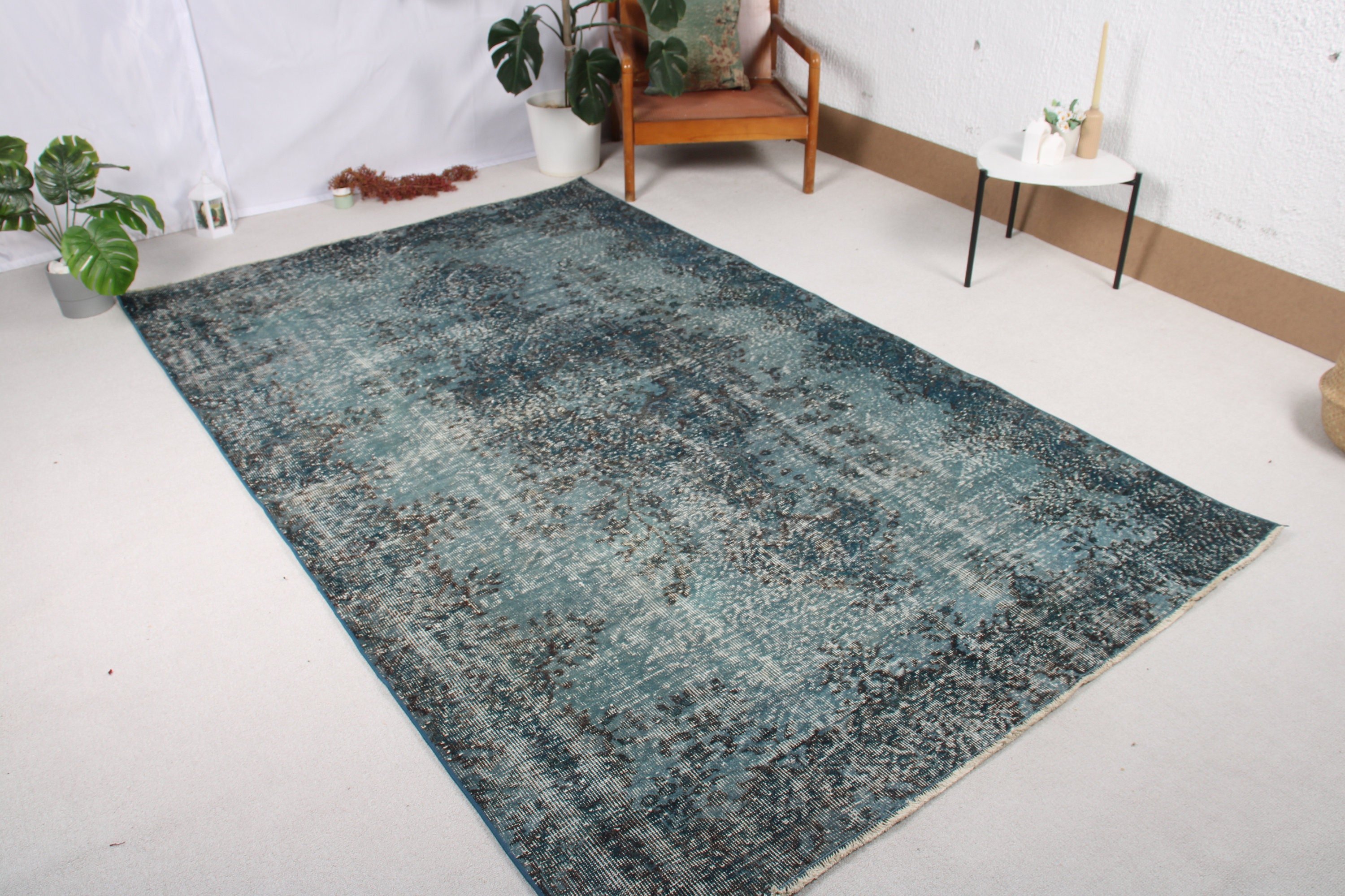 Vintage Rugs, Turkish Rug, Office Rug, 5.4x8.8 ft Large Rug, Floor Rug, Living Room Rug, Oushak Rug, Blue Kitchen Rug, Large Vintage Rugs